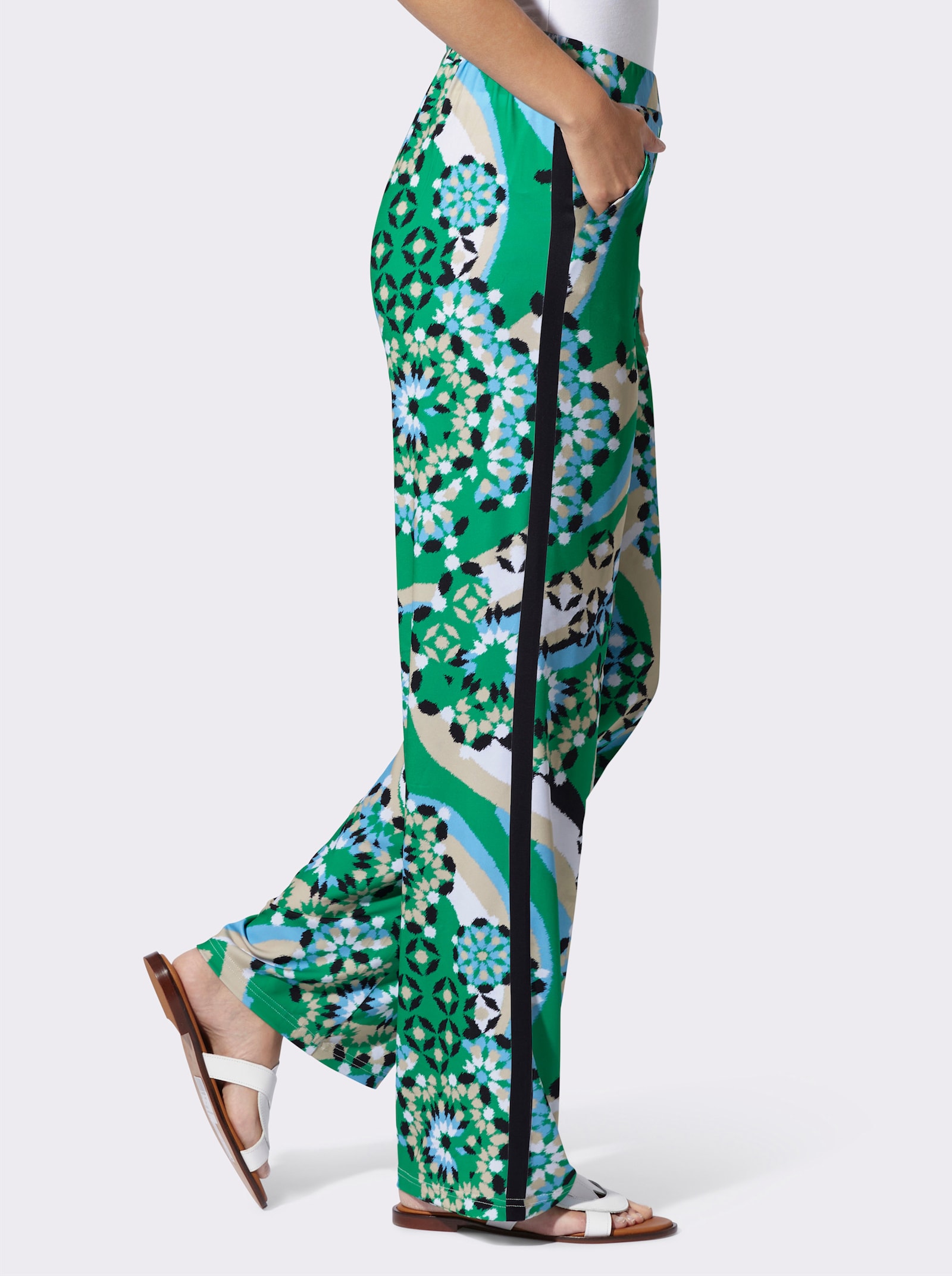 heine Jerseyhose mit glatter Bundpatte vorne - grasgrün-schwarz-bedruckt