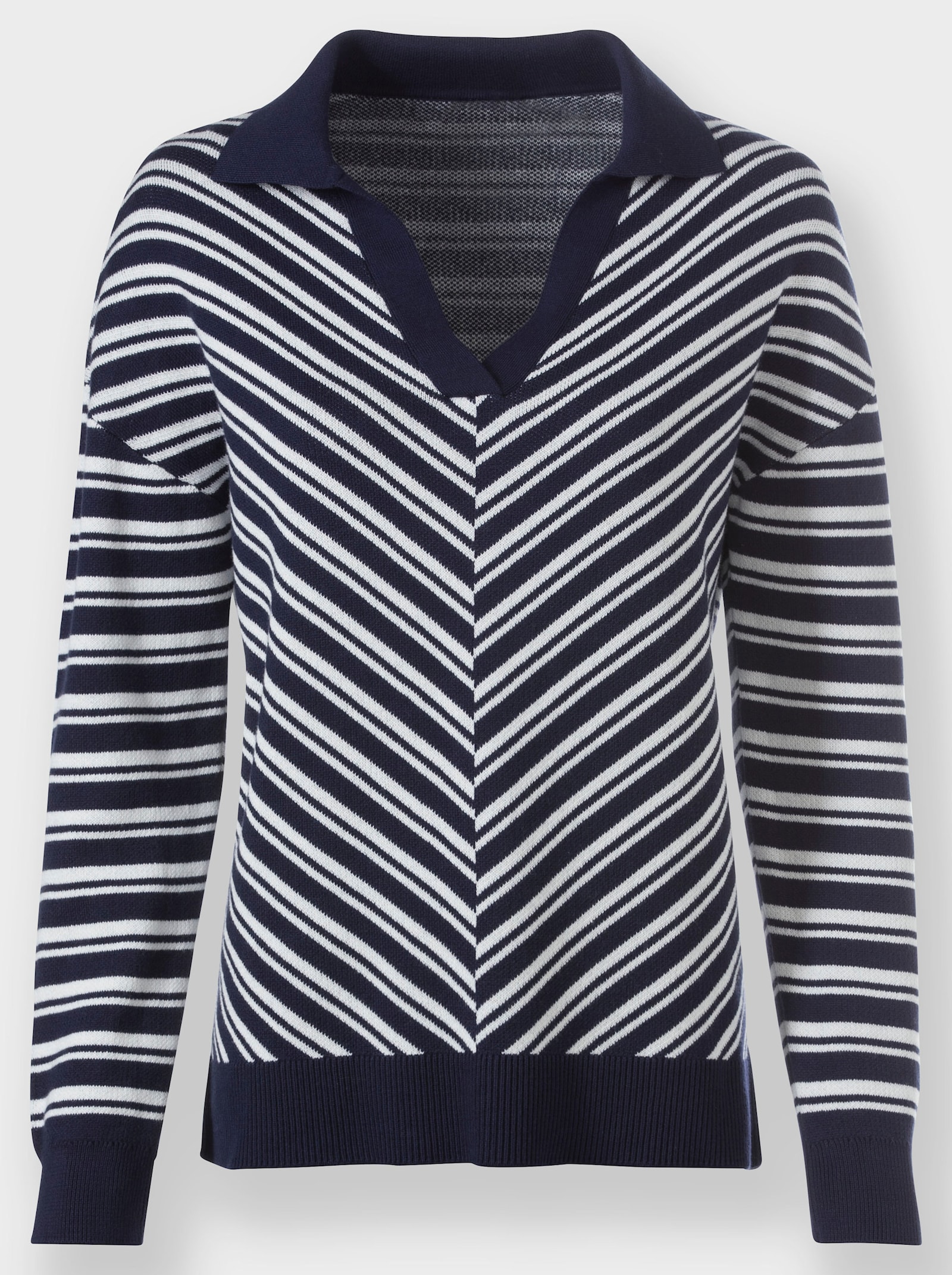 heine Polopullover mit Diagonal-Muster - marine-ecru-gemustert