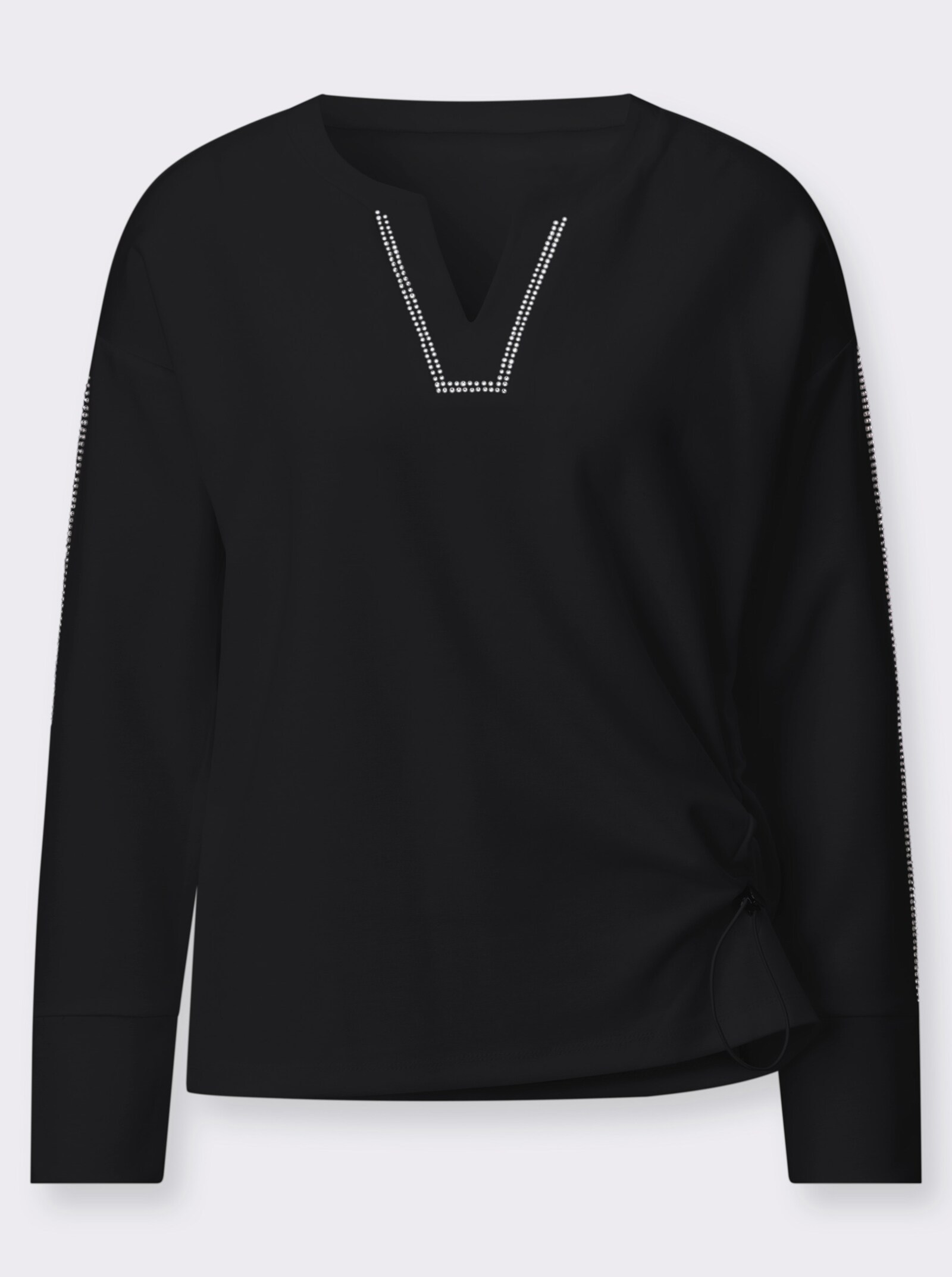 Sweatshirt mit seitlicher Raffung - schwarz