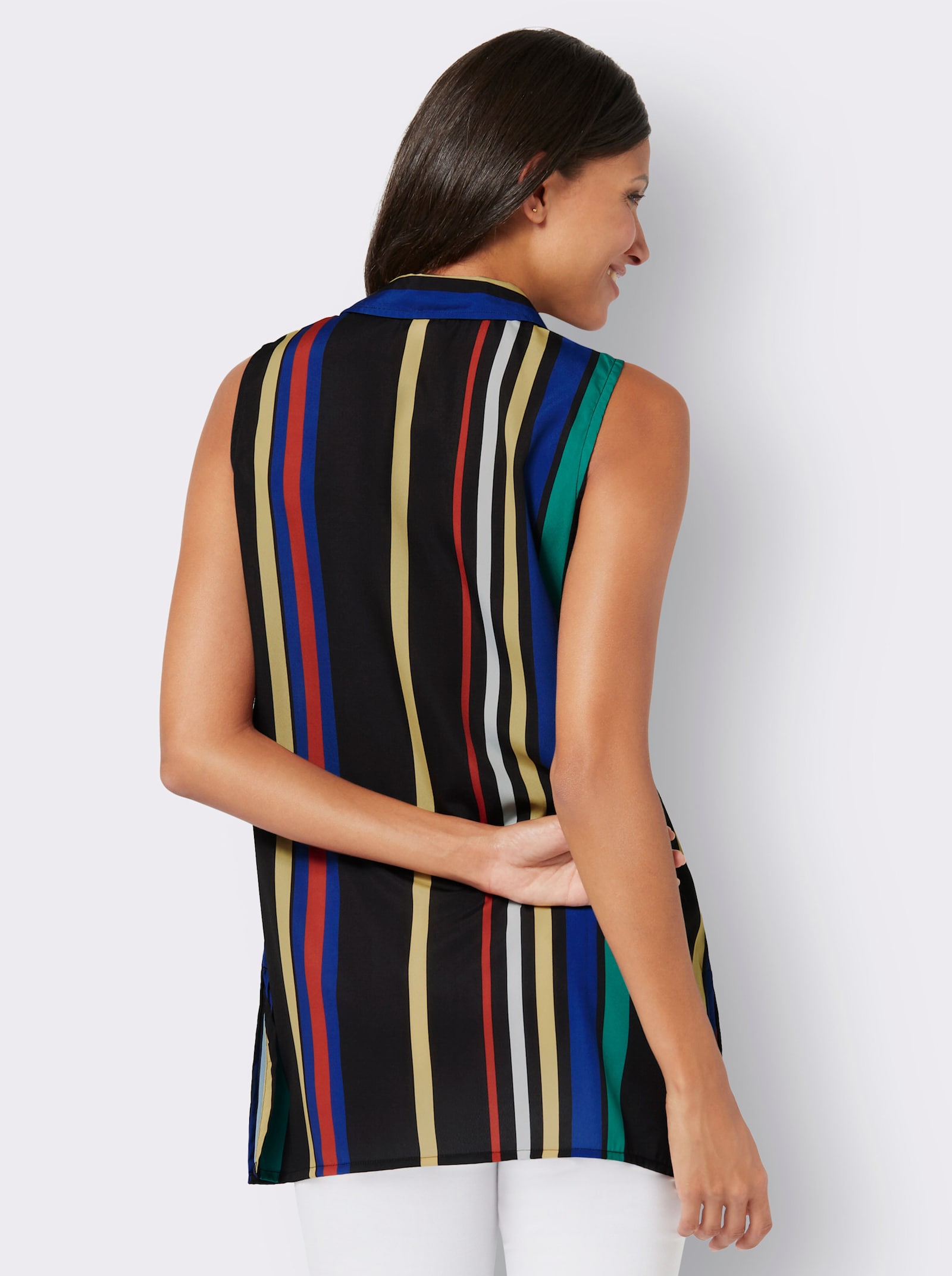 Blusentop in längerer Form, gestreift - schwarz-smaragd-gestreift