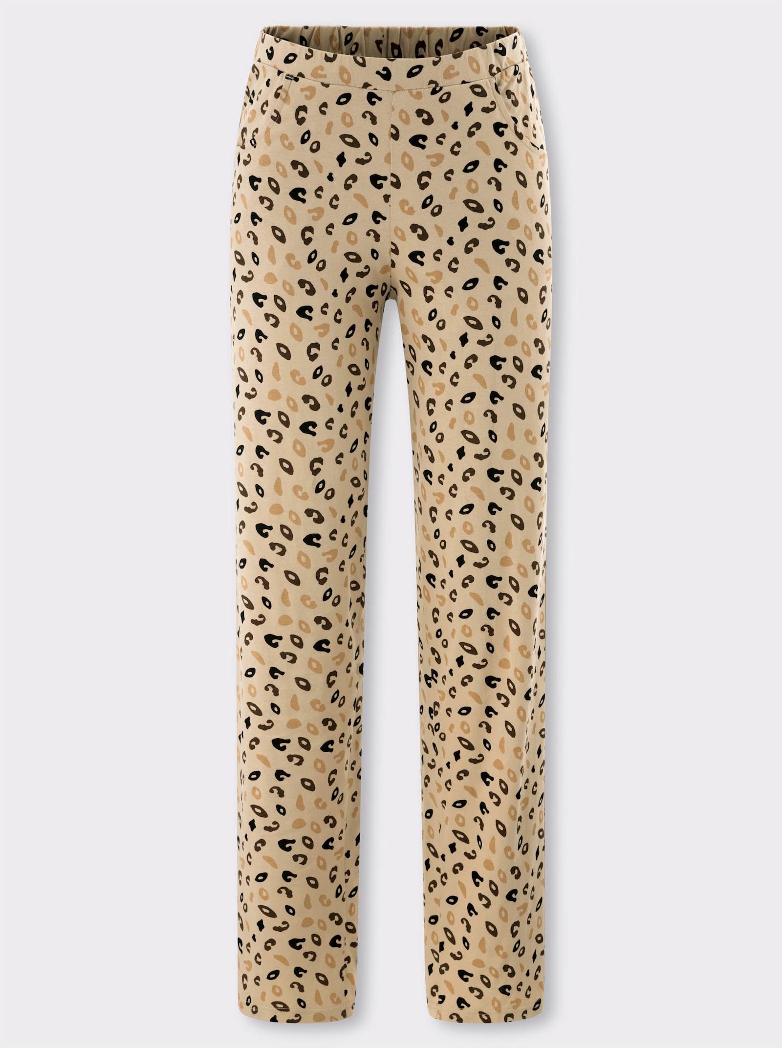 Žerzejové kalhoty s leopardím vzorem - béžová-čokoládová-potisk