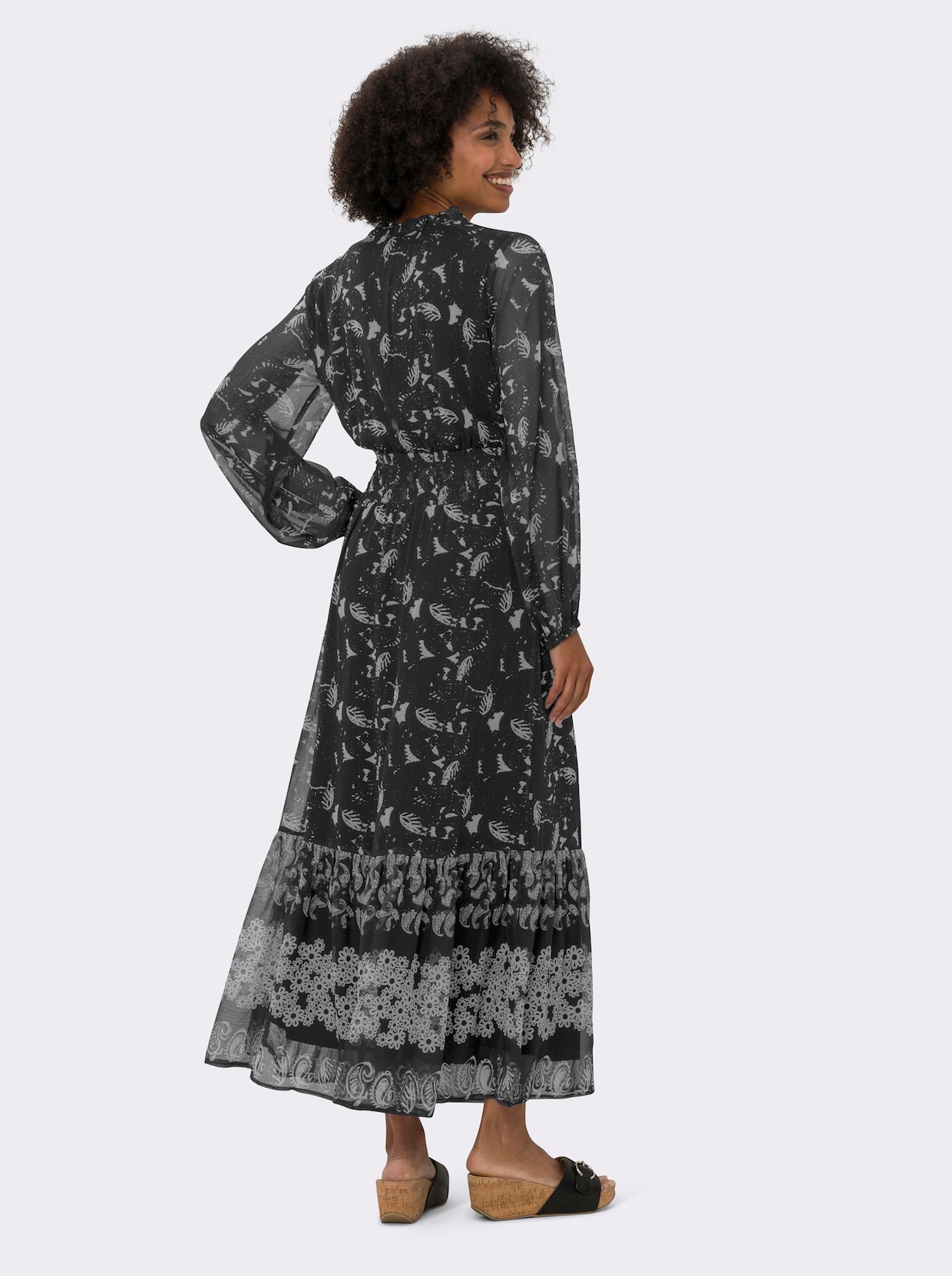 heine Robe en mousseline - noir-couleur ivoire imprimé