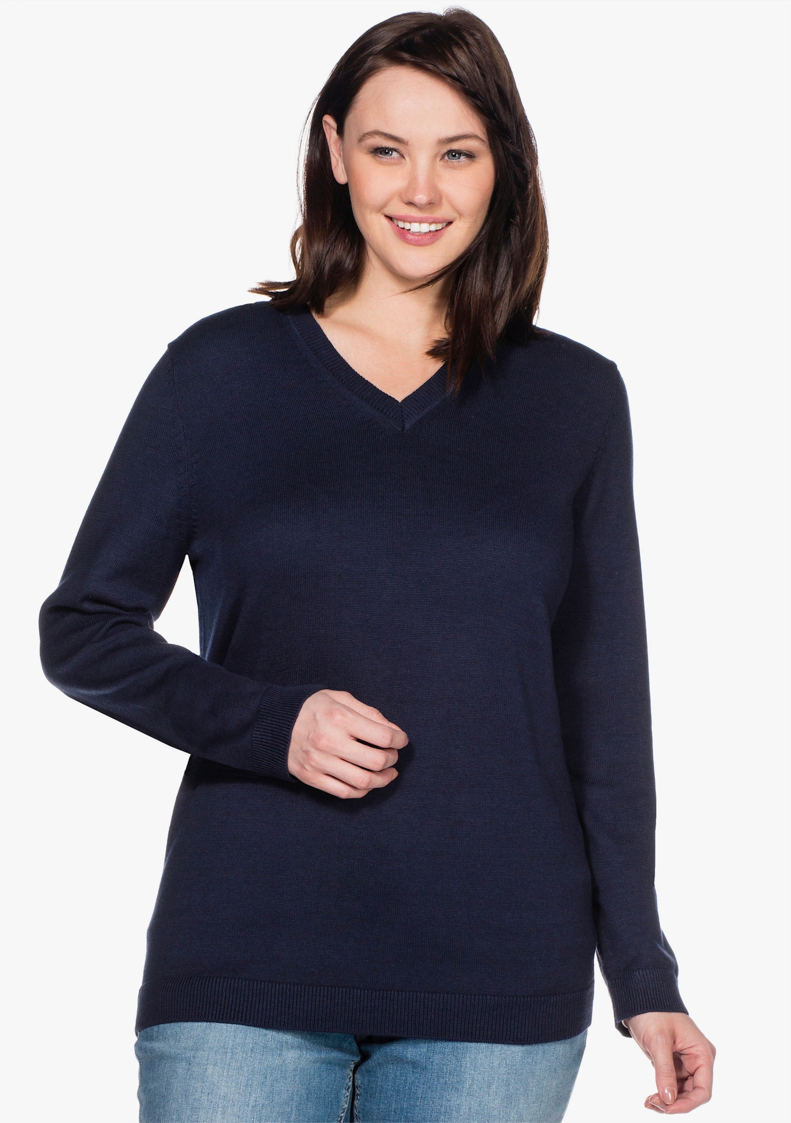 sheego Feinstrickpullover mit V-Ausschnitt - marine