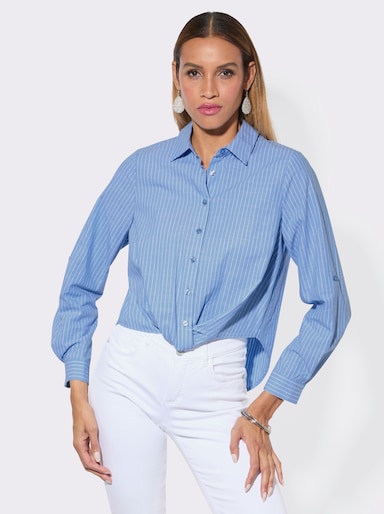 Hemdbluse mit Falte hinten - himmelblau-ecru-gestreift
