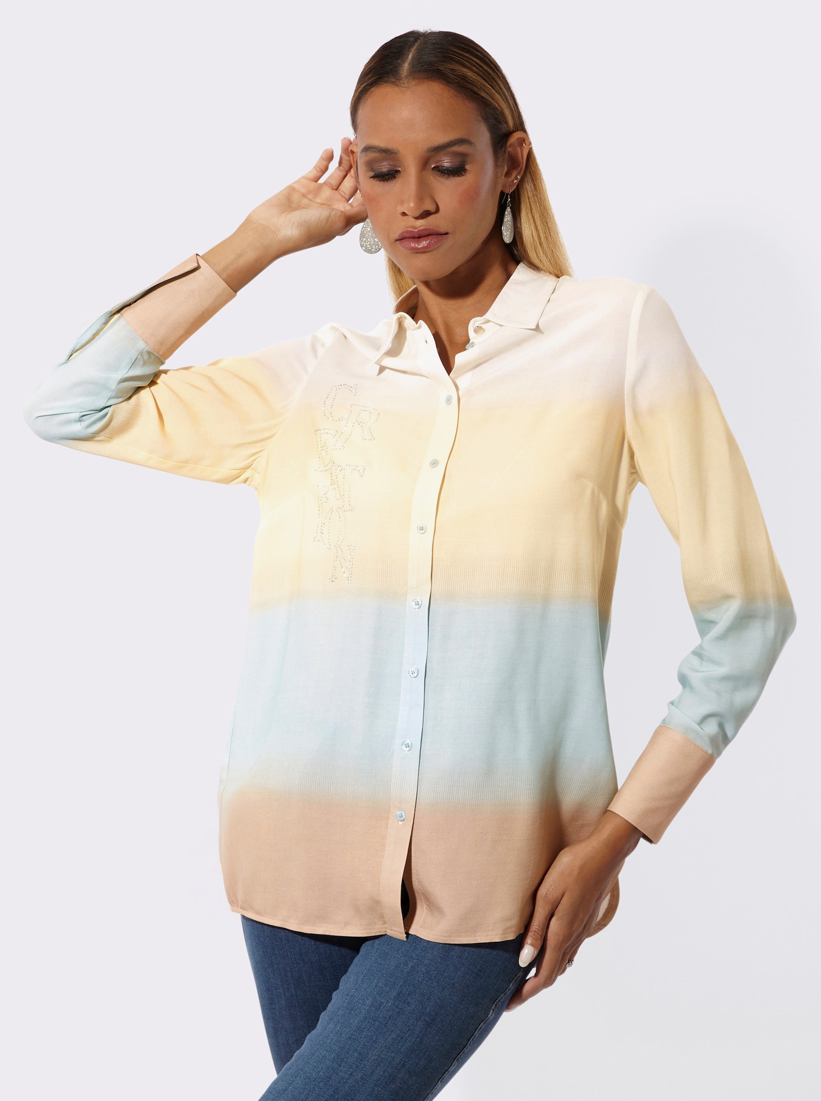 Longbluse - vanille-kalkmint-bedruckt