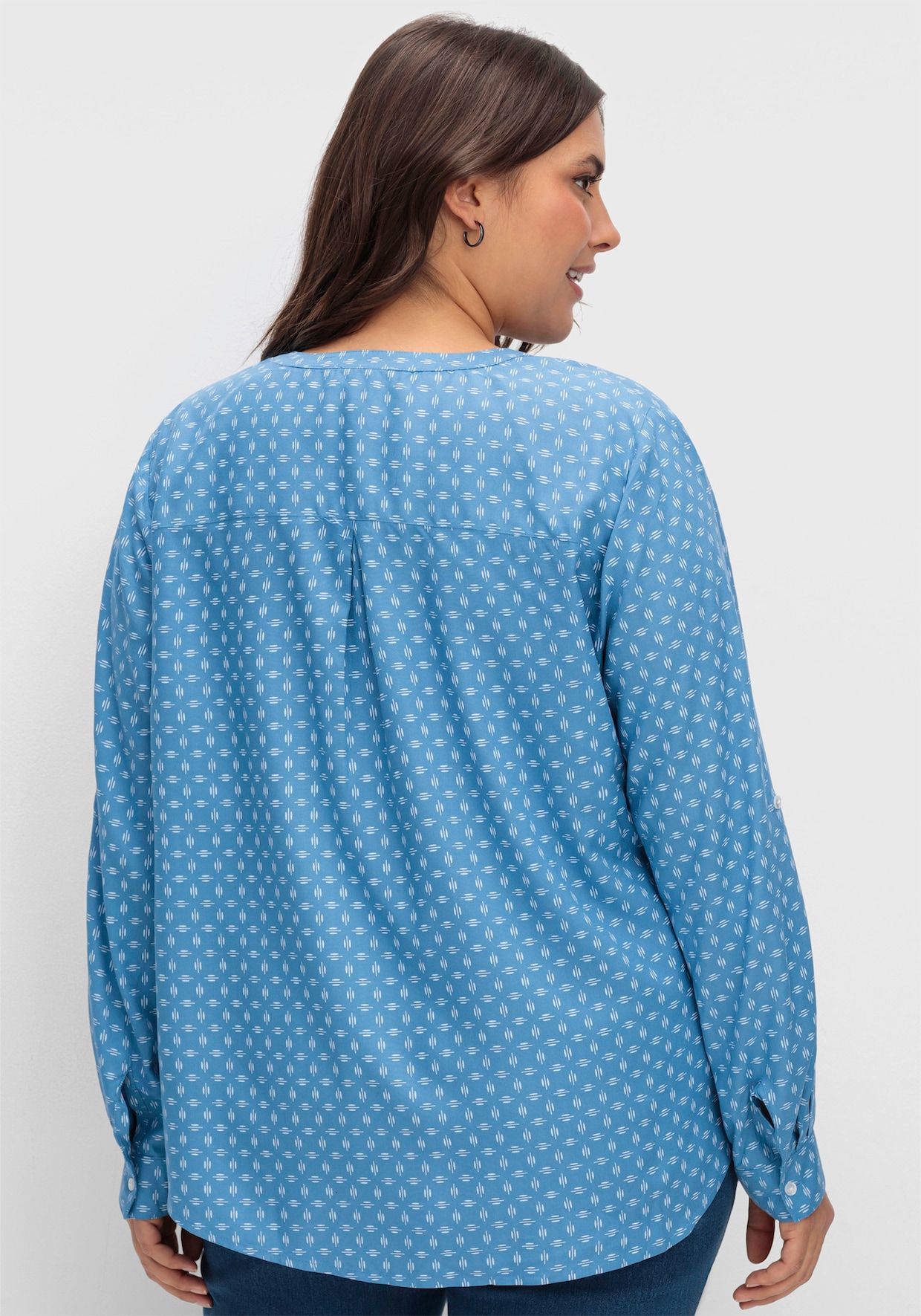 Schlupf-Bluse - mittelblau-weiß-bedruckt