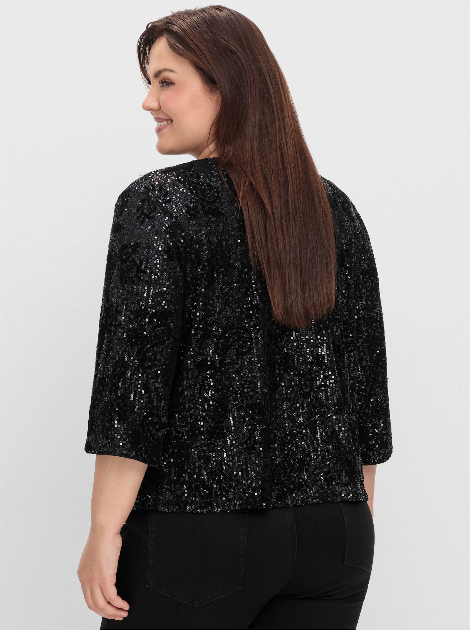 sheego Blusenjacke mit Pailletten - schwarz