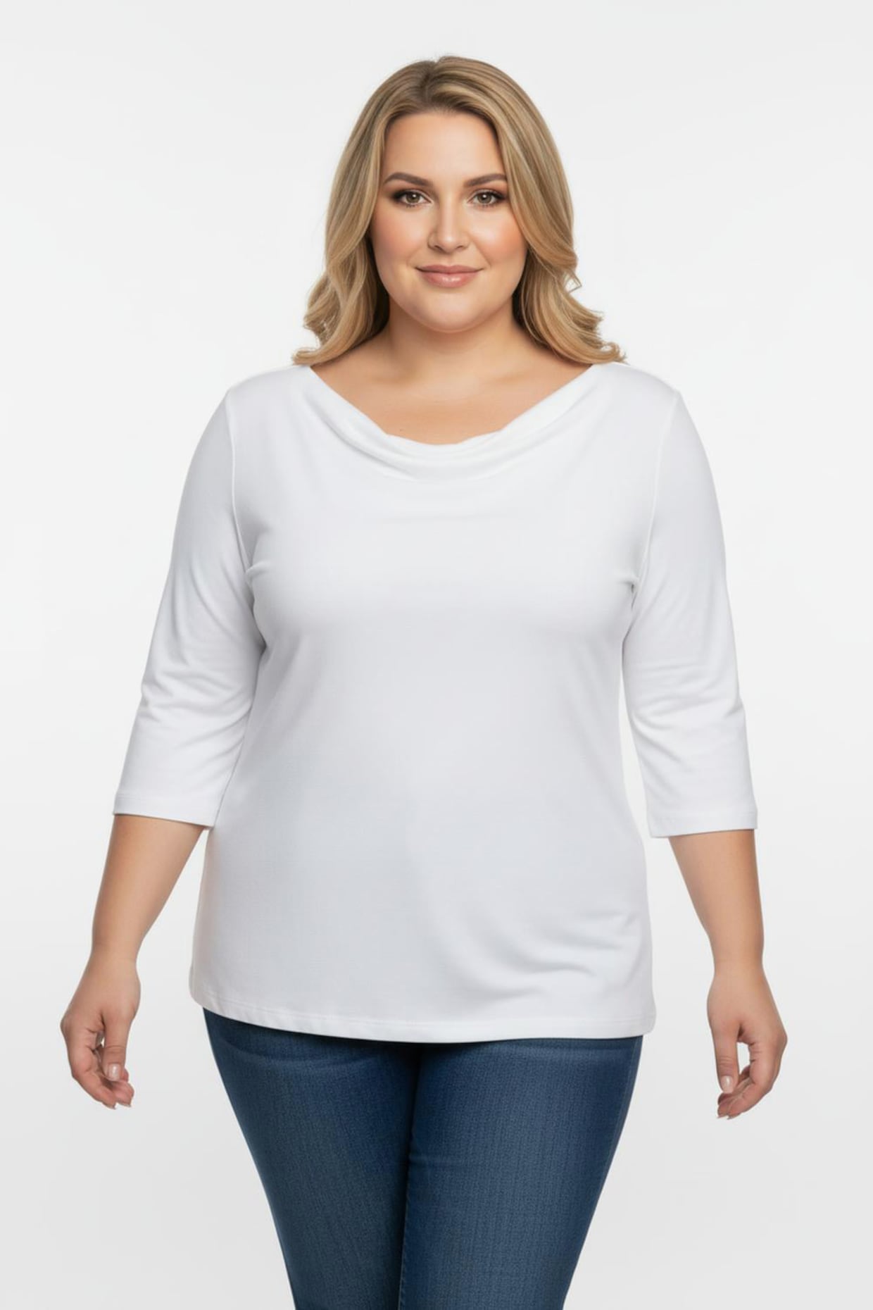 Wasserfallshirt mit 3/4-langen Ärmeln - weiß