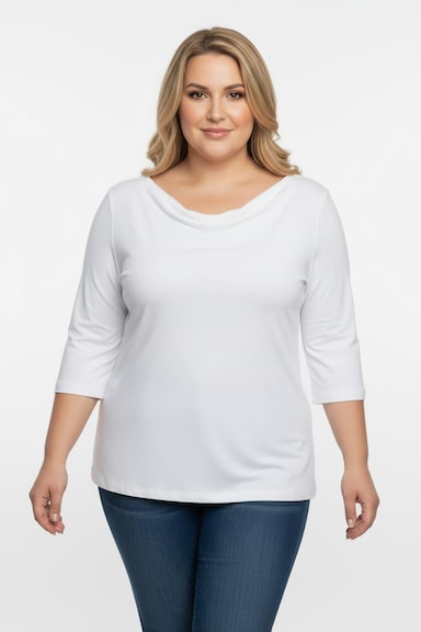 Wasserfallshirt mit 3/4-langen Ärmeln - weiß