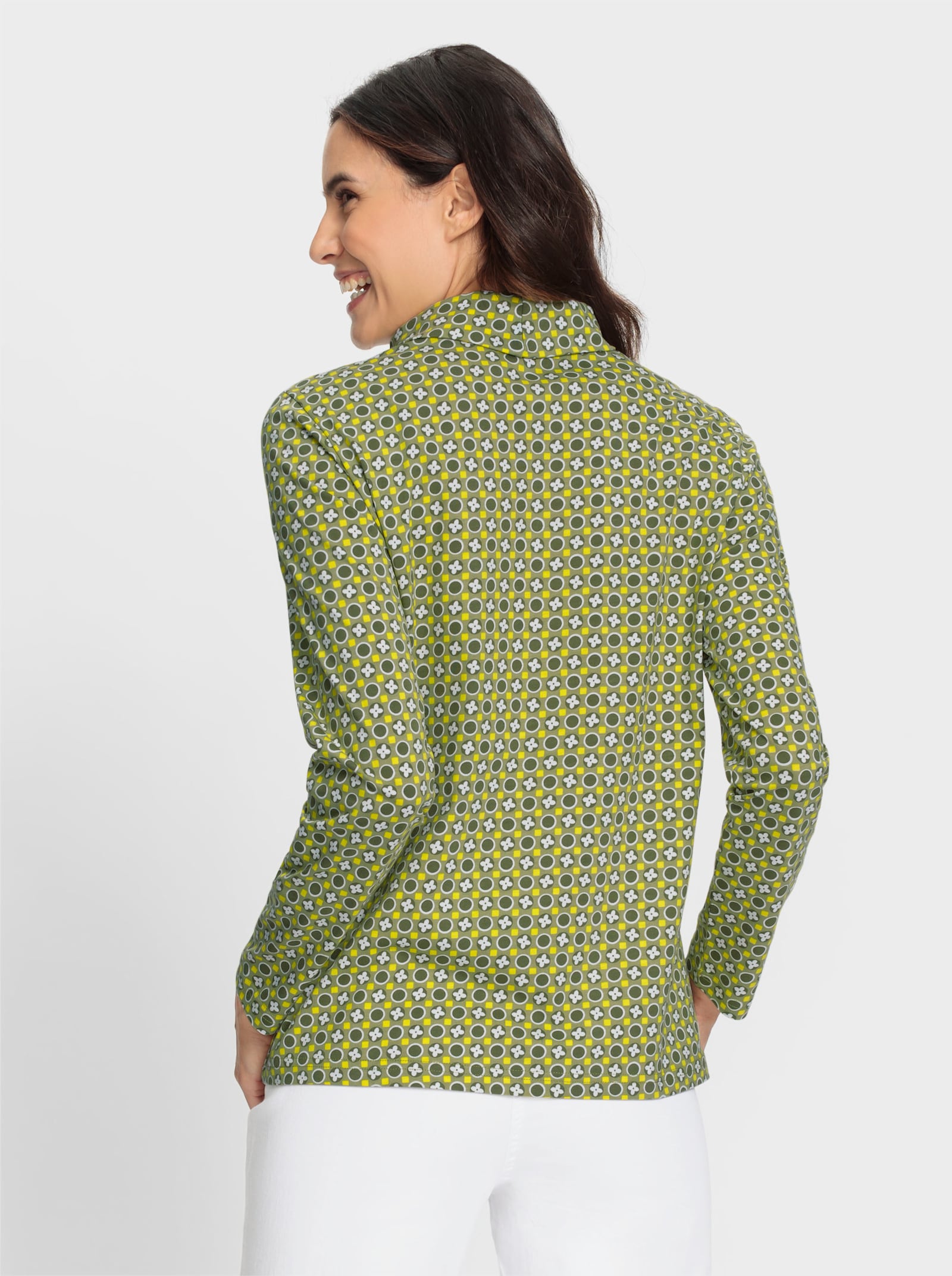 Rollkragenshirt mit Minimal-Dessin - ecru-schilf-bedruckt