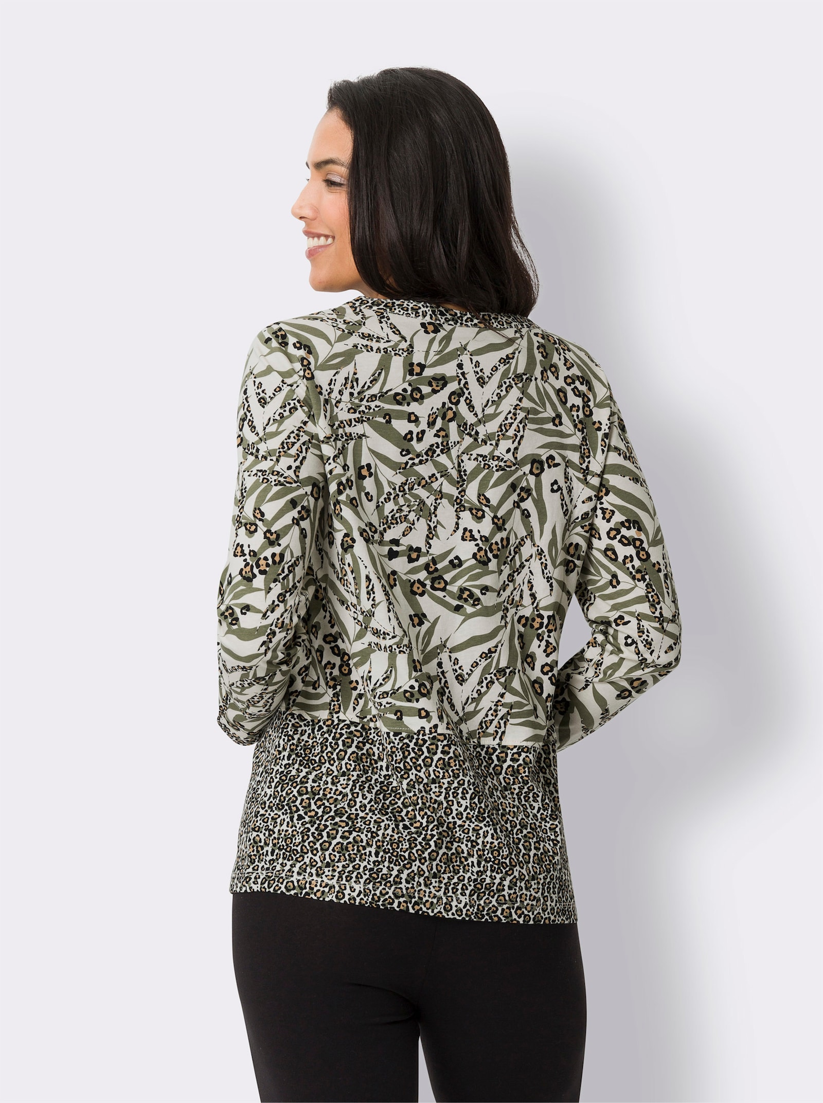 Langarmshirt mit Leo-Print - champagner-khaki-bedruckt