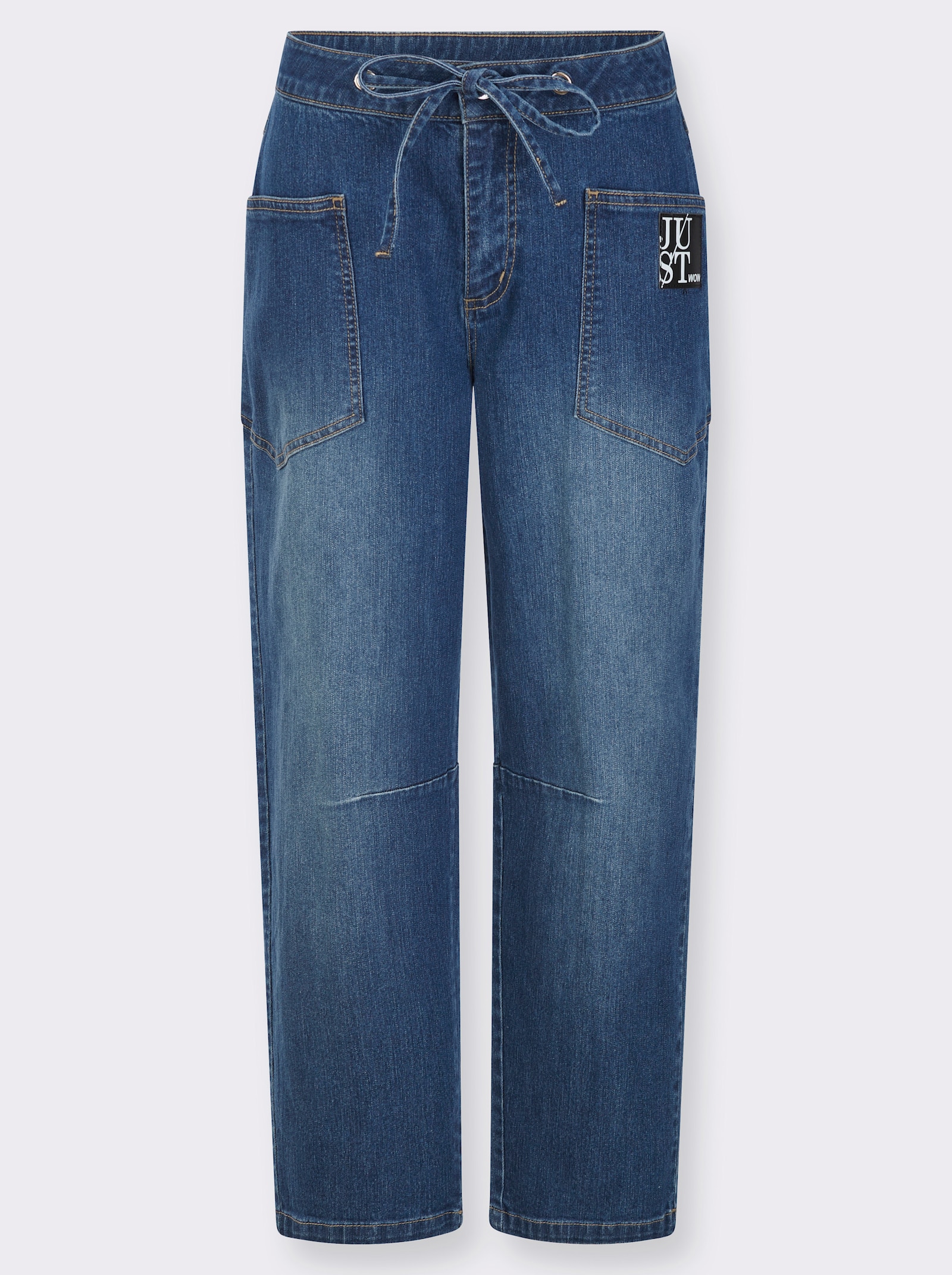 Jeans mit Formbund und Tunnelzug - blue-stone-washed
