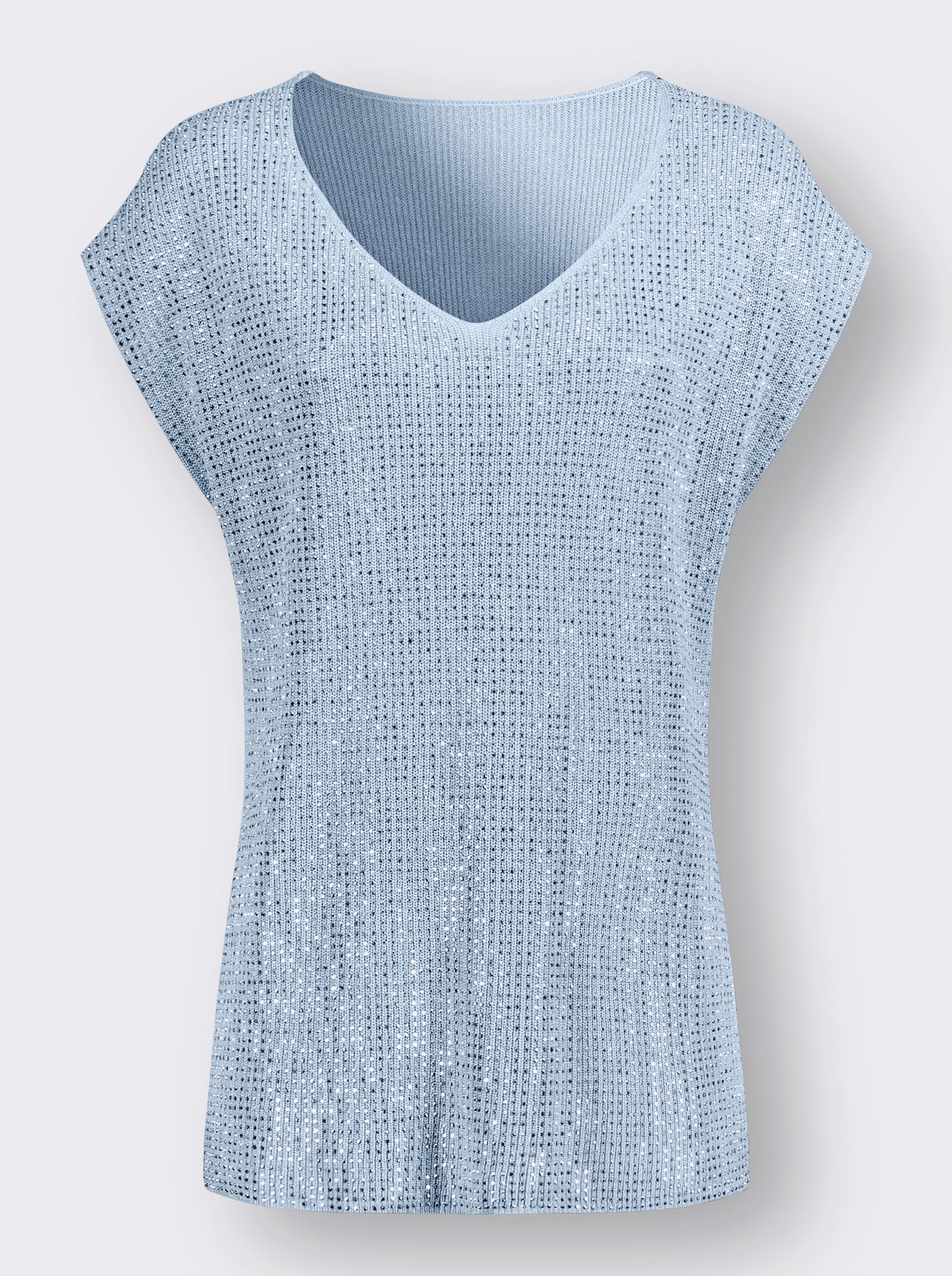 V-Ausschnitt-Pullover mit Glitzersteinchen - hellblau