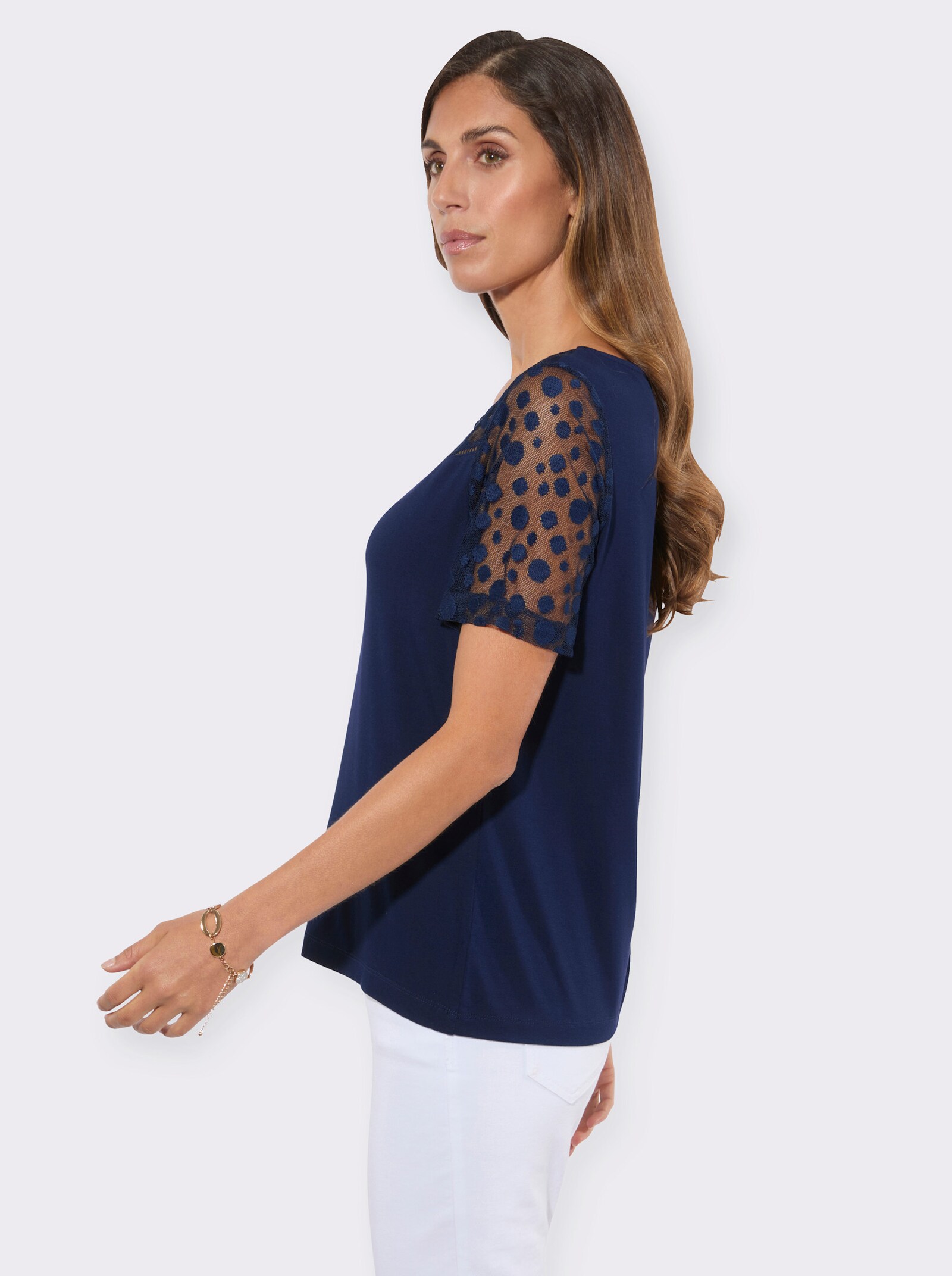Kurzarmshirt mit Mesh-Einsatz - marine
