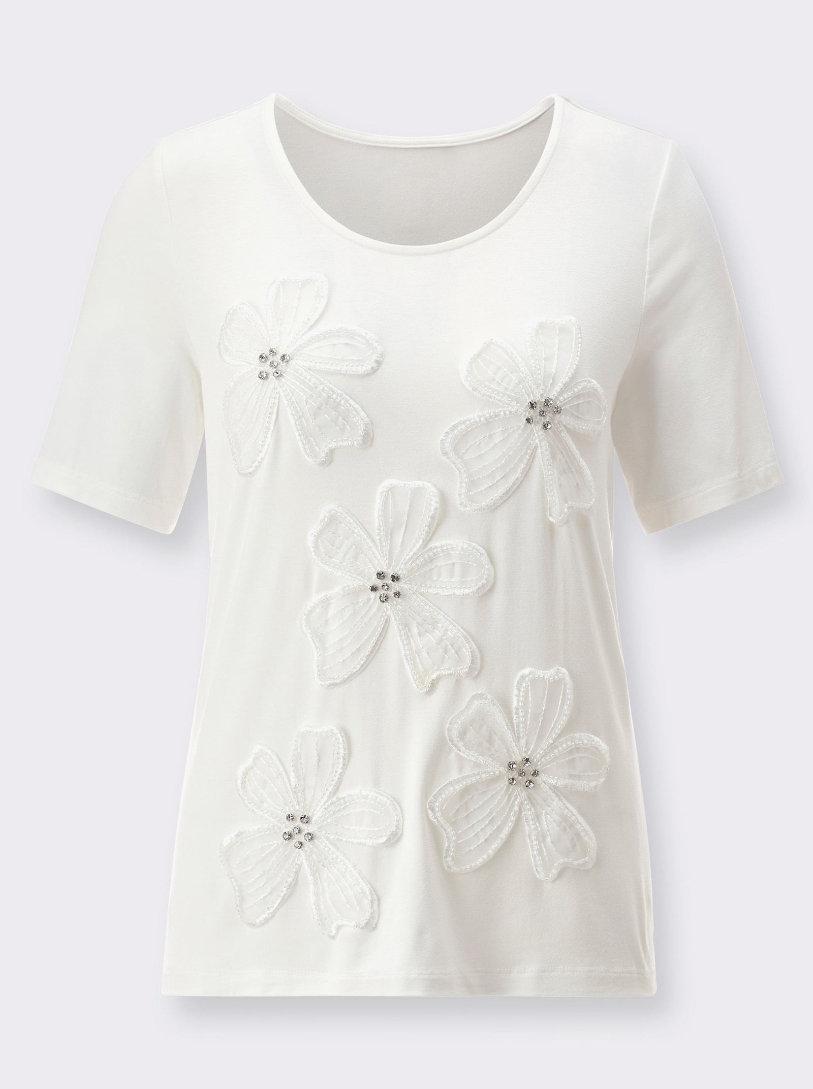 Kurzarmshirt mit transparenten Einsätzen - ecru