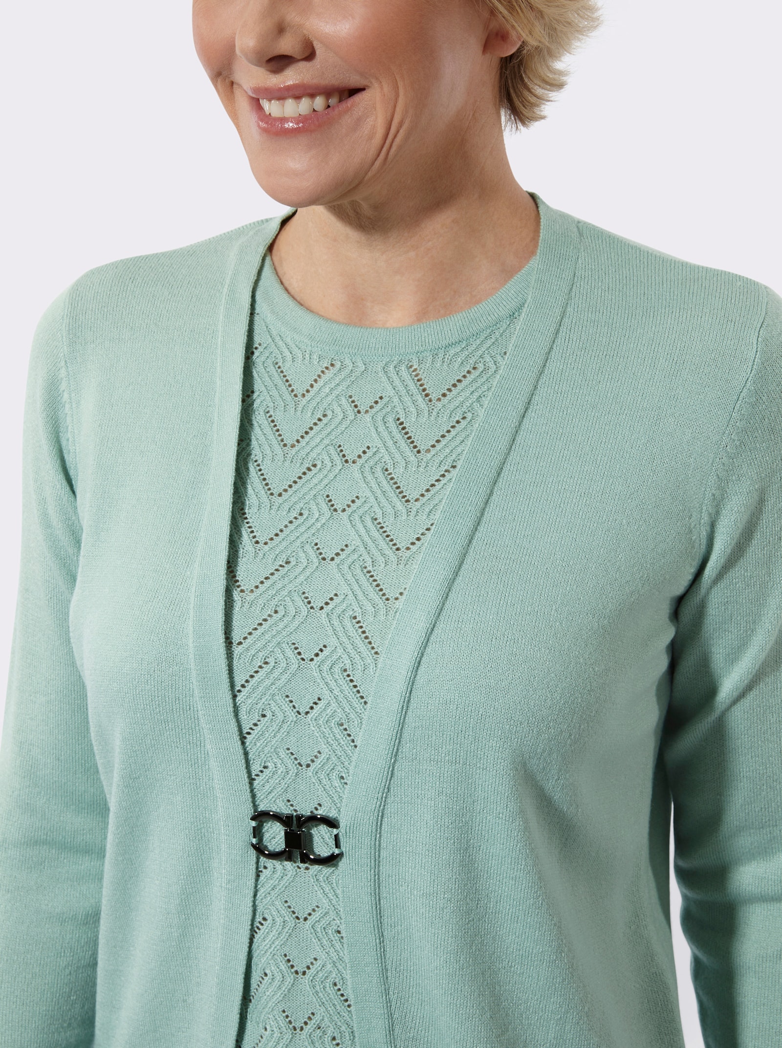 2-in-1-Pullover mit Ajourmuster - kalkmint