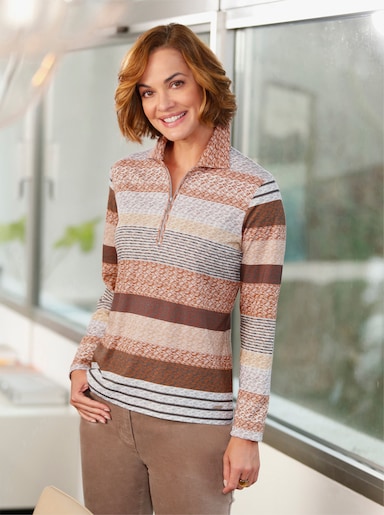 Poloshirt - cognac-taupe-geringelt