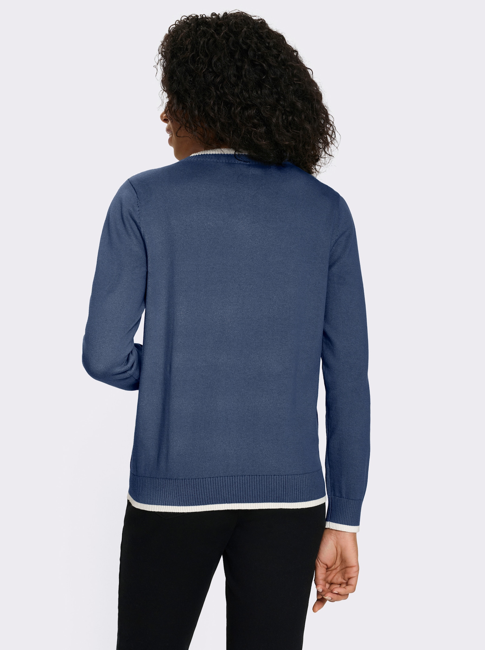 Langarm-Pullover in Baumwoll-Qualität - jeansblau-ecru