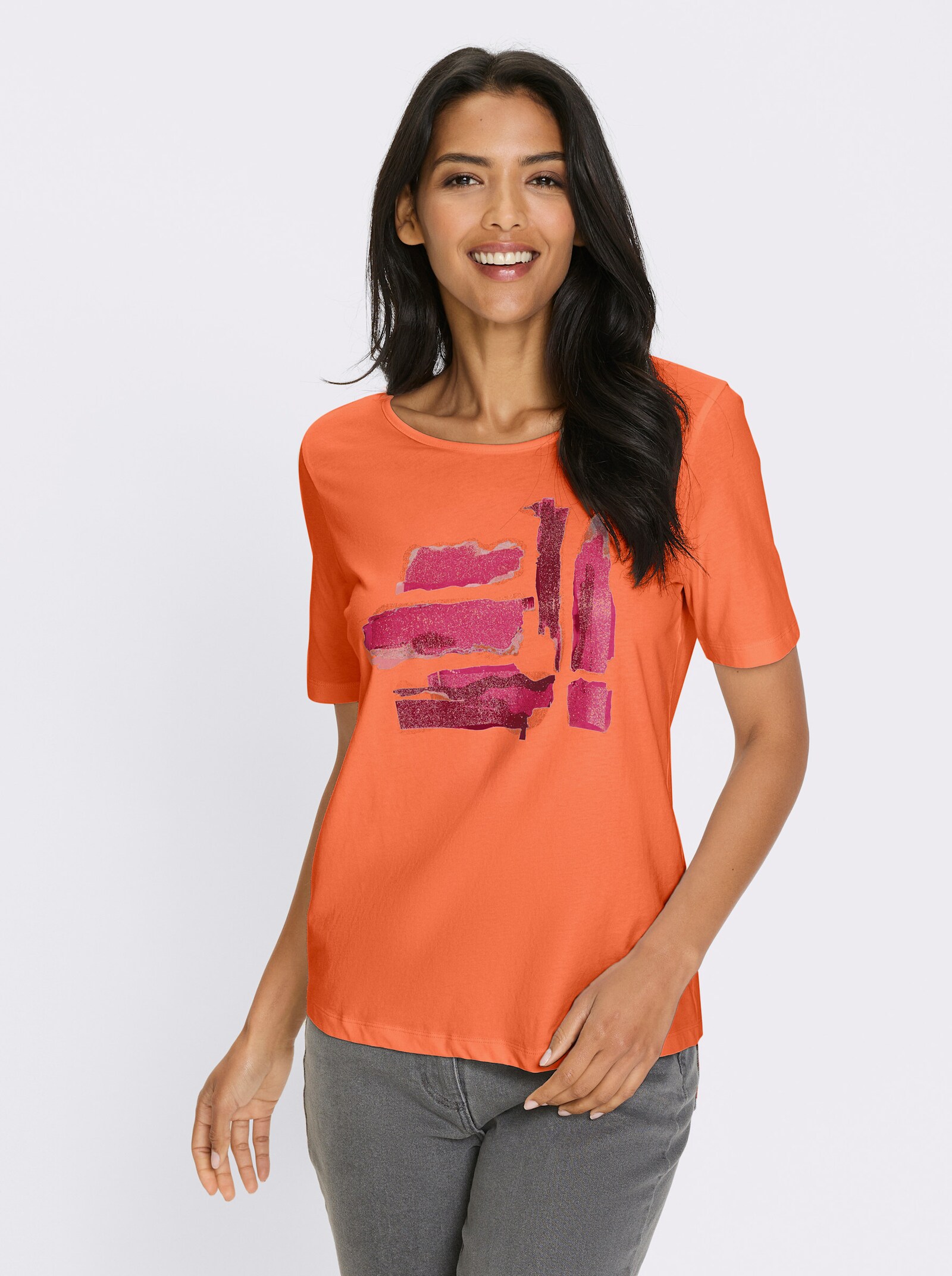 Shirt met korte mouwen en zilverkleurige accenten - oranje/fuchsia