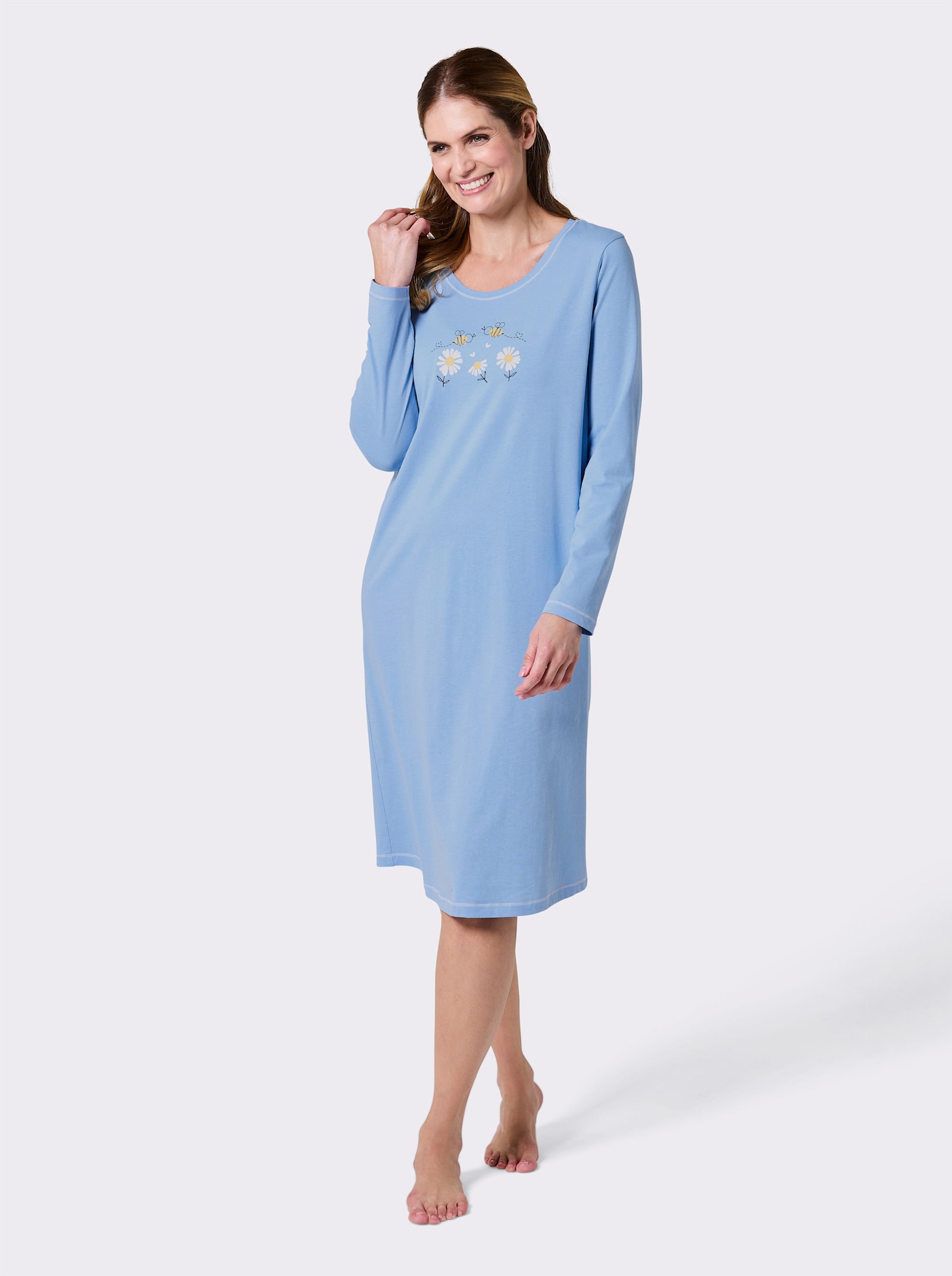 wäschepur Nachthemden mit Print - himmelblau-weiß-bedruckt