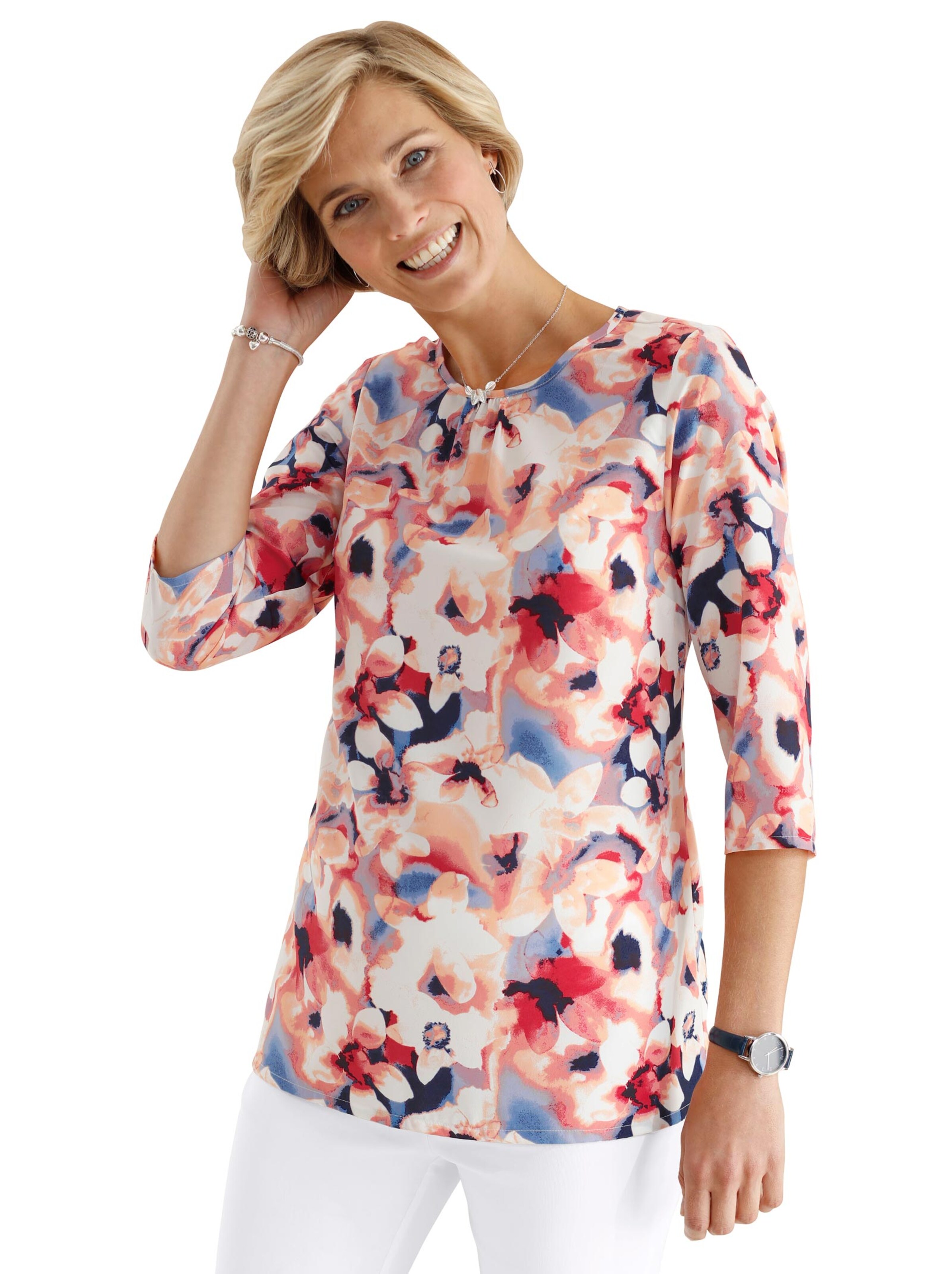 Tunika - apricot-blau-bedruckt