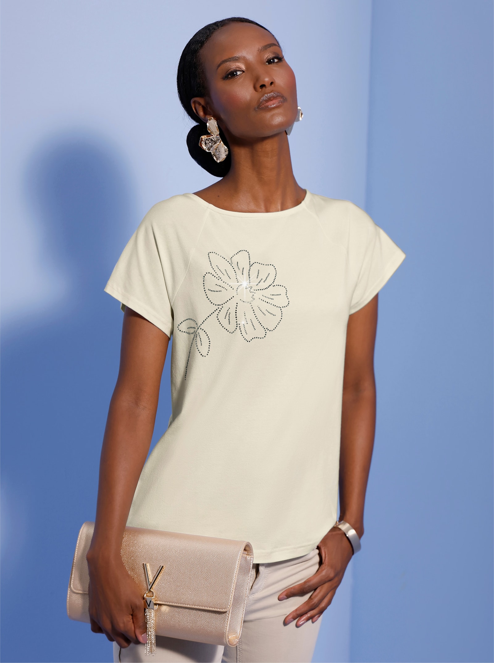 Shirt mit platzierter Glitzer-Blüte - champagner