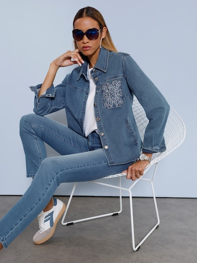Jeansbluse mit Cut-outs - blue-bleached