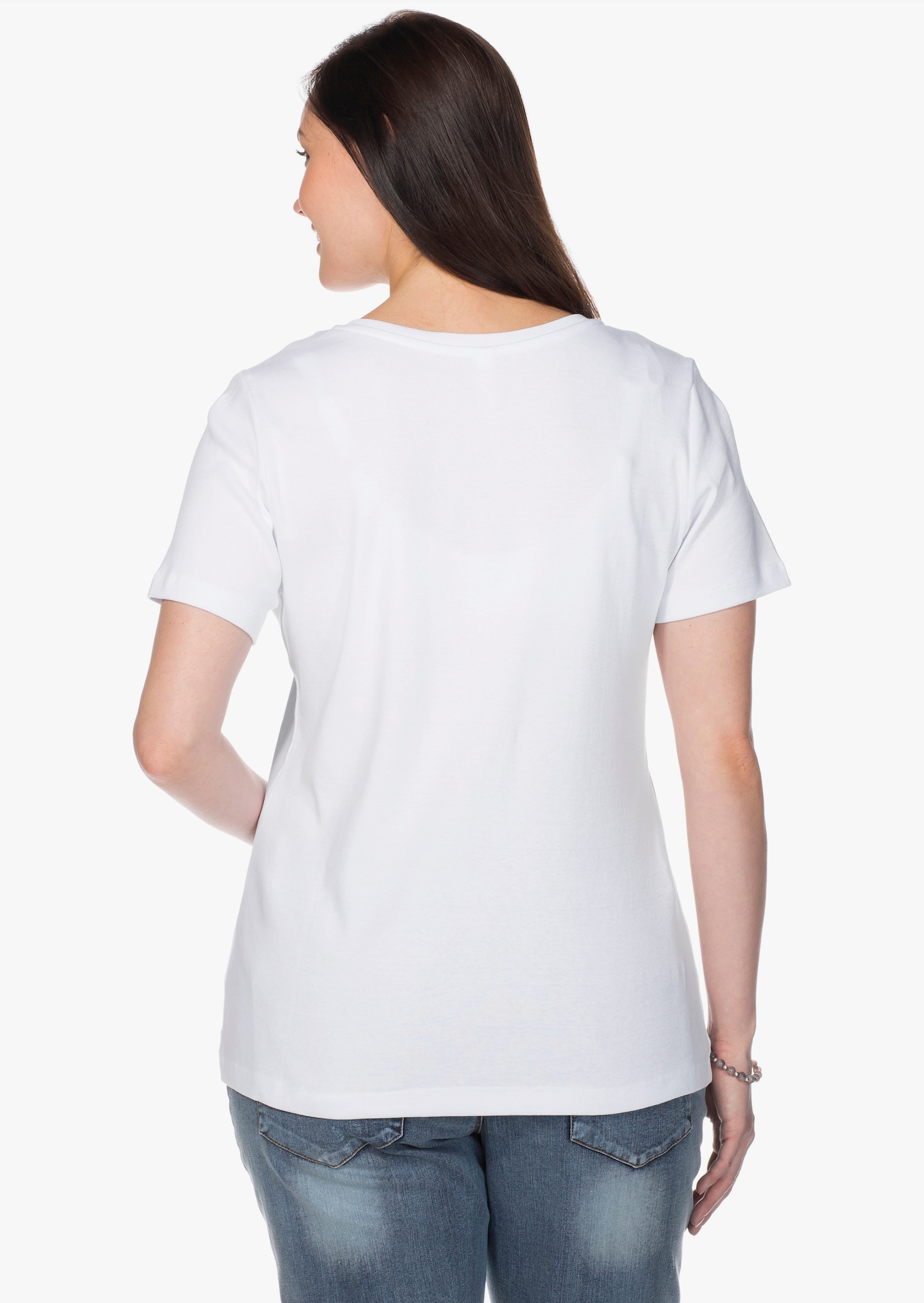 sheego T-shirt met V-hals, ribmateriaal - wit