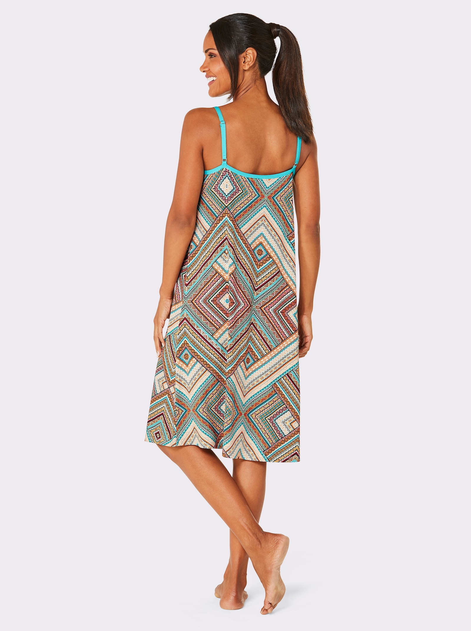 feel good Sommerkleid - türkis-gelb-bedruckt