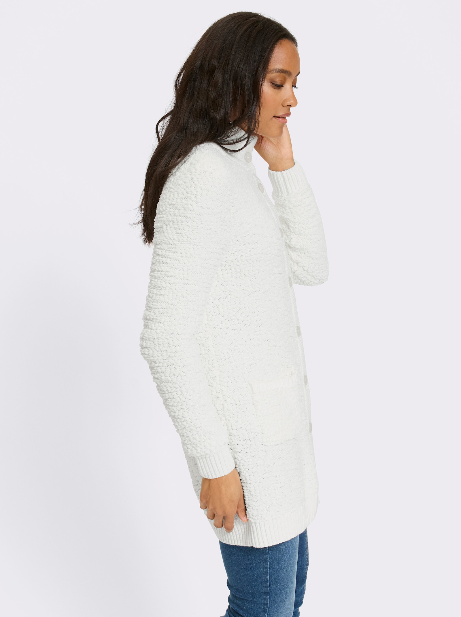 heine Longstrickjacke mit Stehkragen - ecru