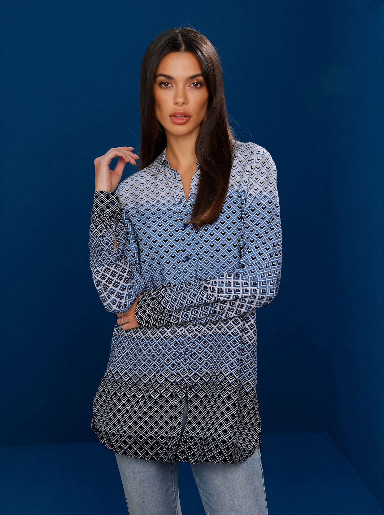 heine Longbluse - jeansblau-bedruckt