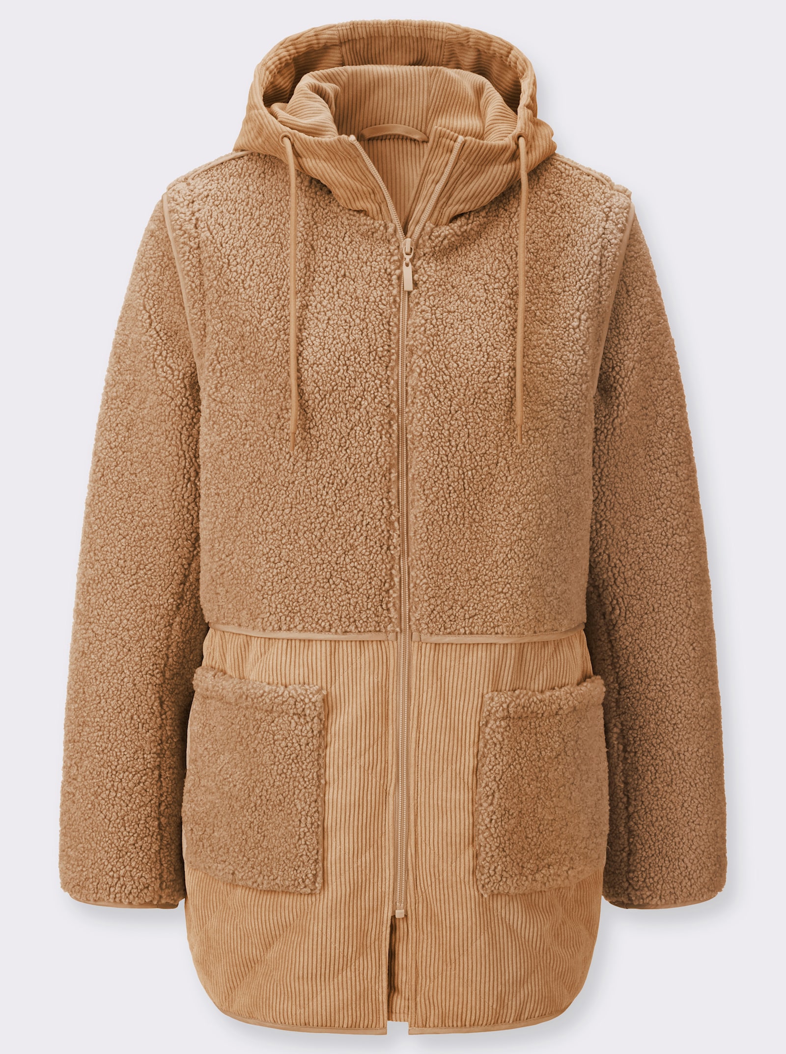 2-in-1-Jacke aus Teddyfleece und Cord - camel