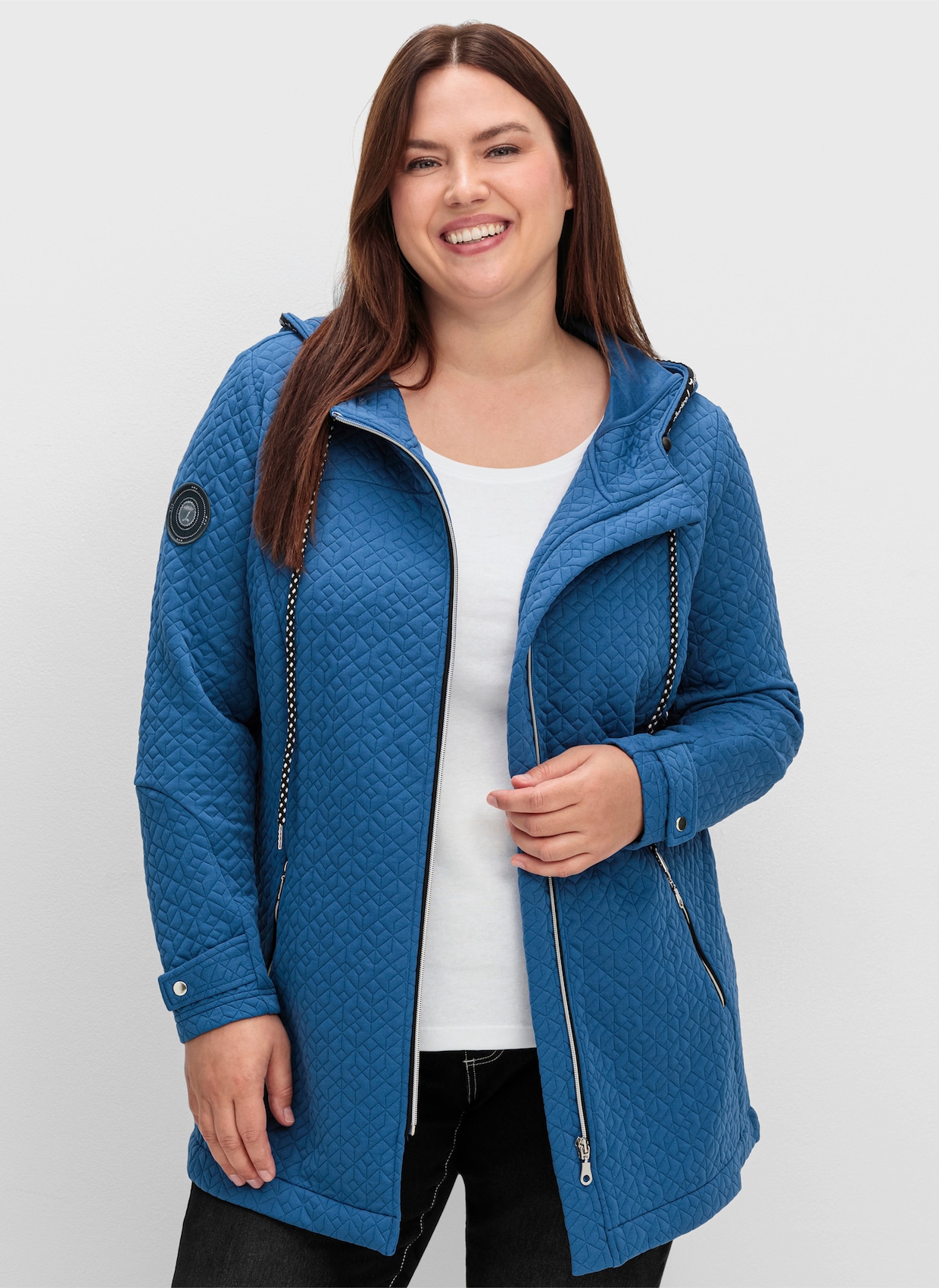 Shirtjacke in strukturierter Qualität, kontrastfarbene Details - jeansblau