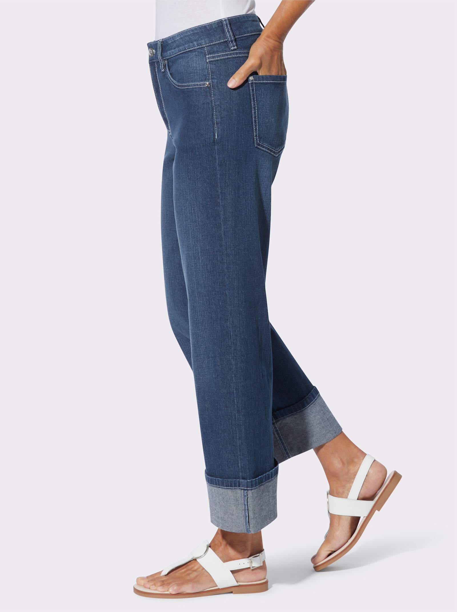 7/8-Jeans mit weitem Bein - blue-stone-washed