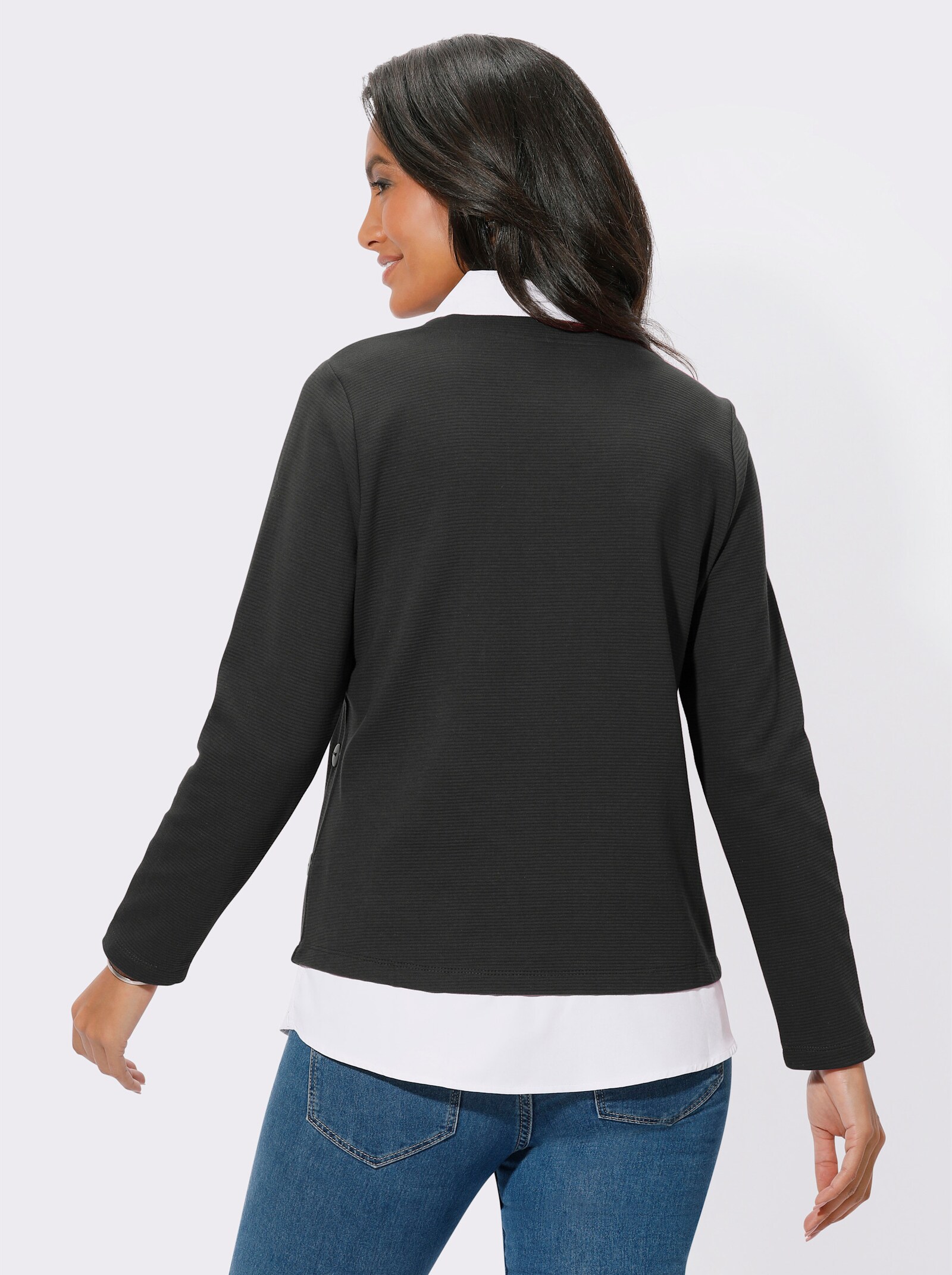 2-in-1-Shirt mit Blusen-Einsätzen - graphit-weiß