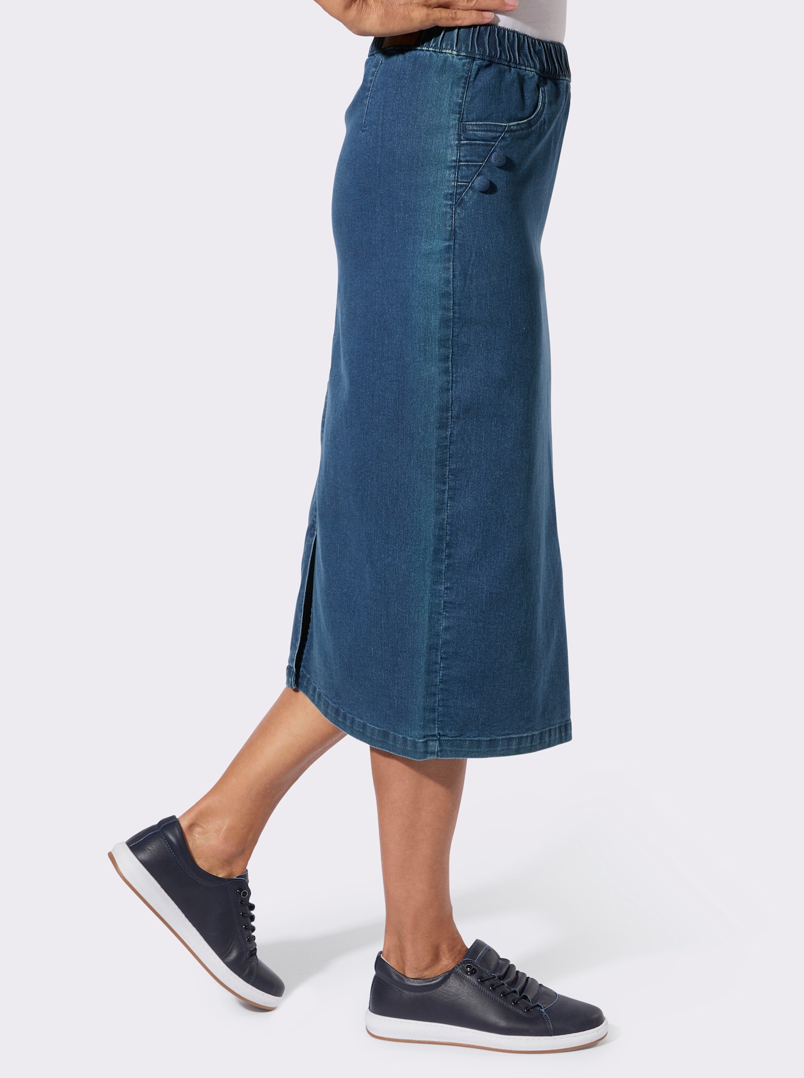 Jeansrock mit Biesenverzierung - blue-stone-washed