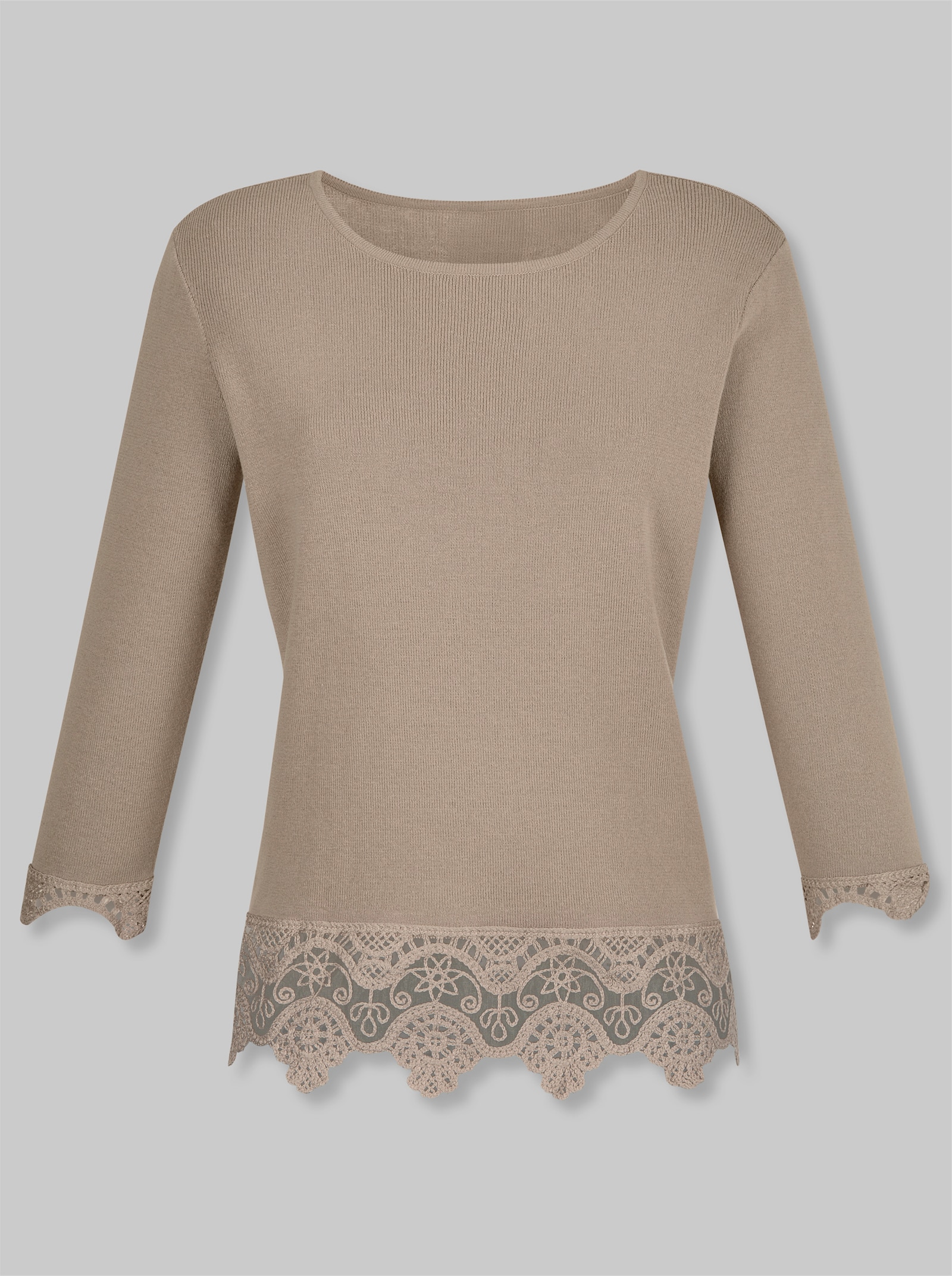 heine 3/4-Arm-Pullover mit Spitzensaum - sesam