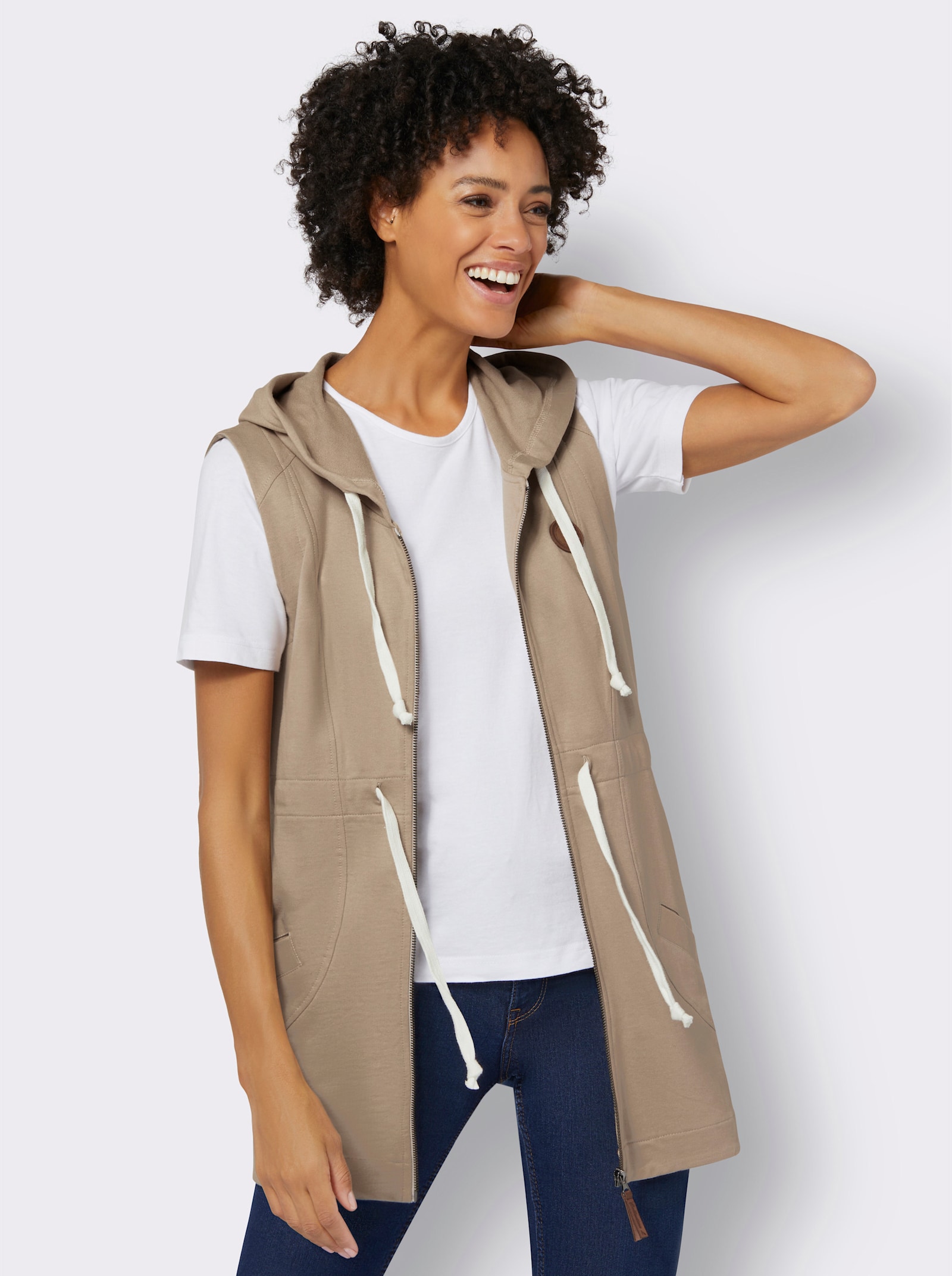 Longweste aus reiner Baumwolle - sesam