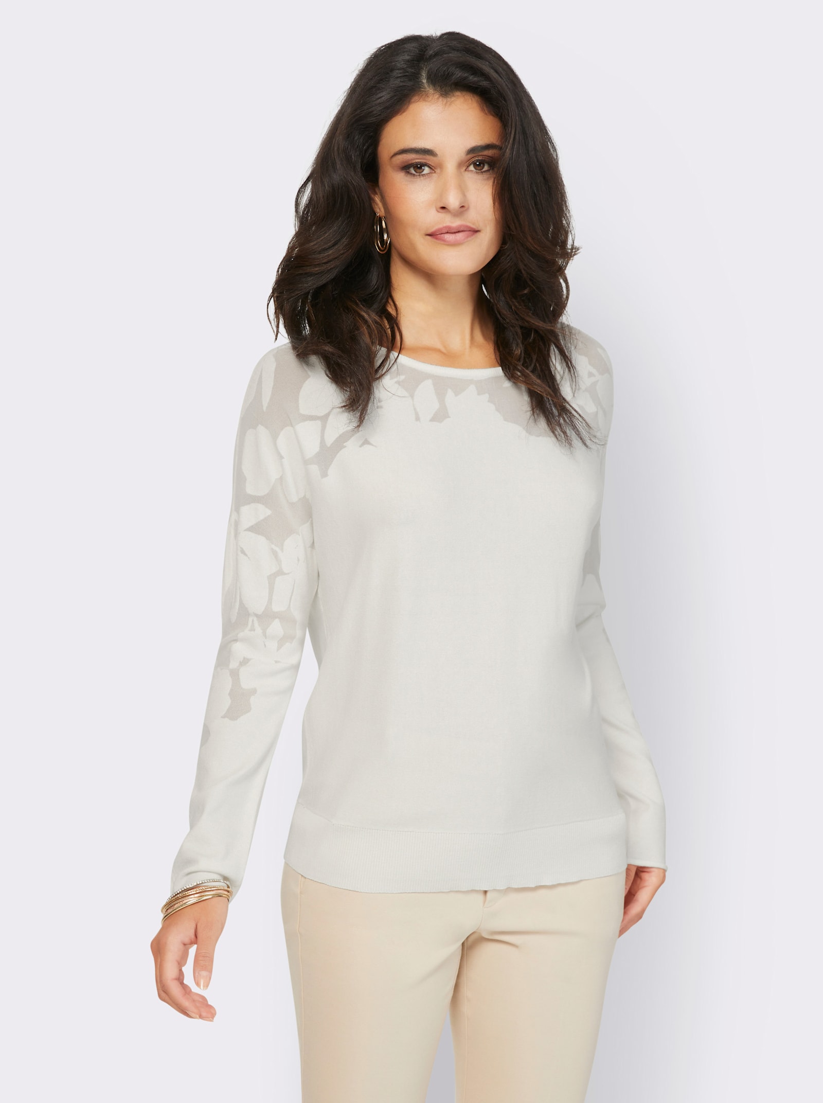 Pull à manches chauve-souris avec motif dévoré - écru à motifs