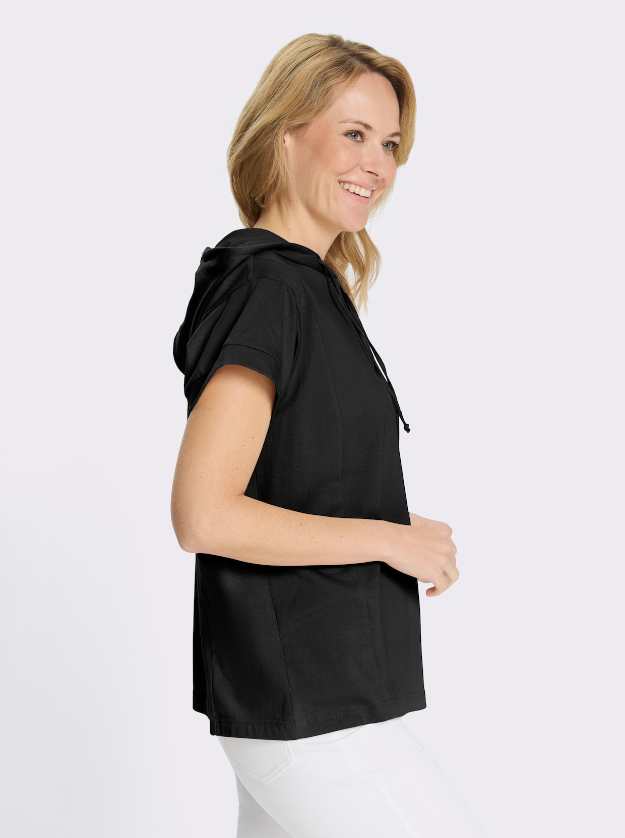 Kapuzenshirt mit überschnittenen Schultern - schwarz