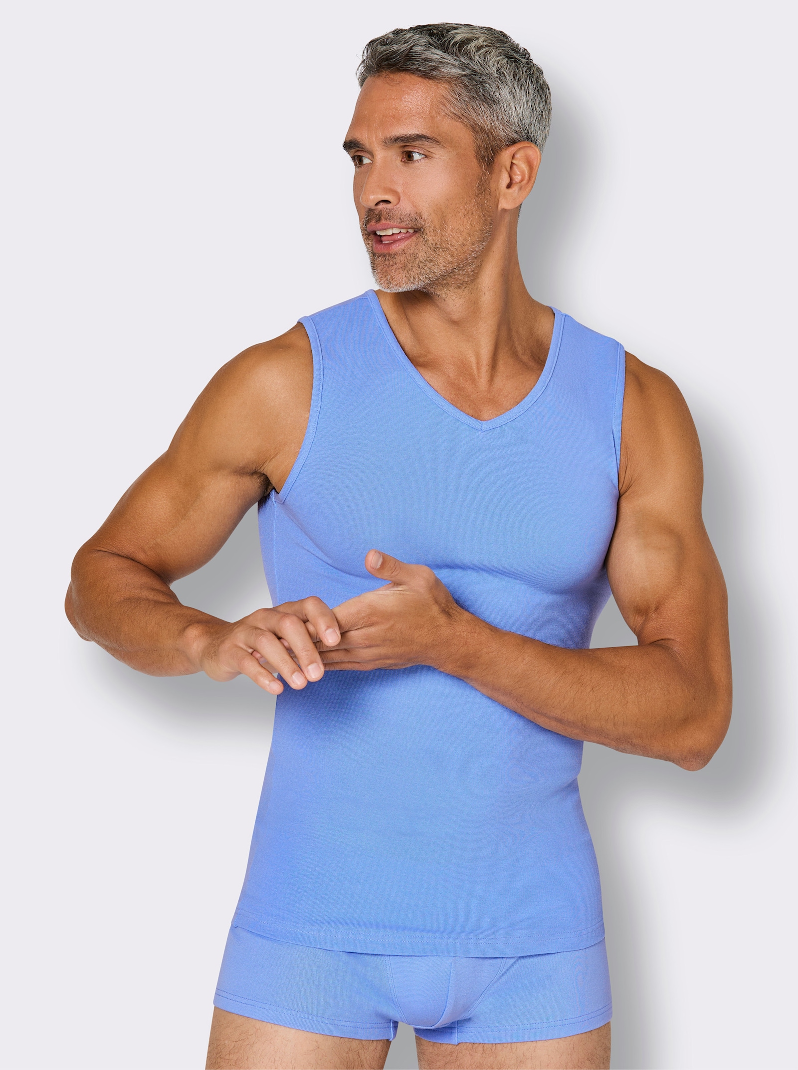 wäschepur men Onderhemd - marine + hemelsblauw