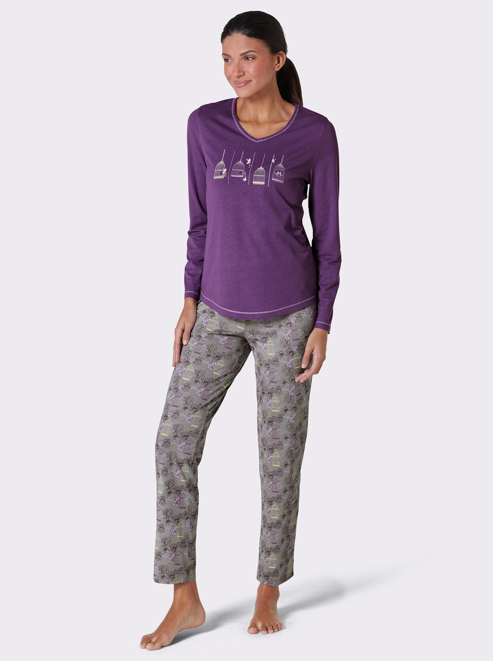 wäschepur Schlafanzug - lila-steingrau-bedruckt