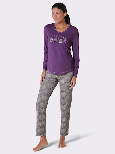 wäschepur Schlafanzug - lila-steingrau-bedruckt