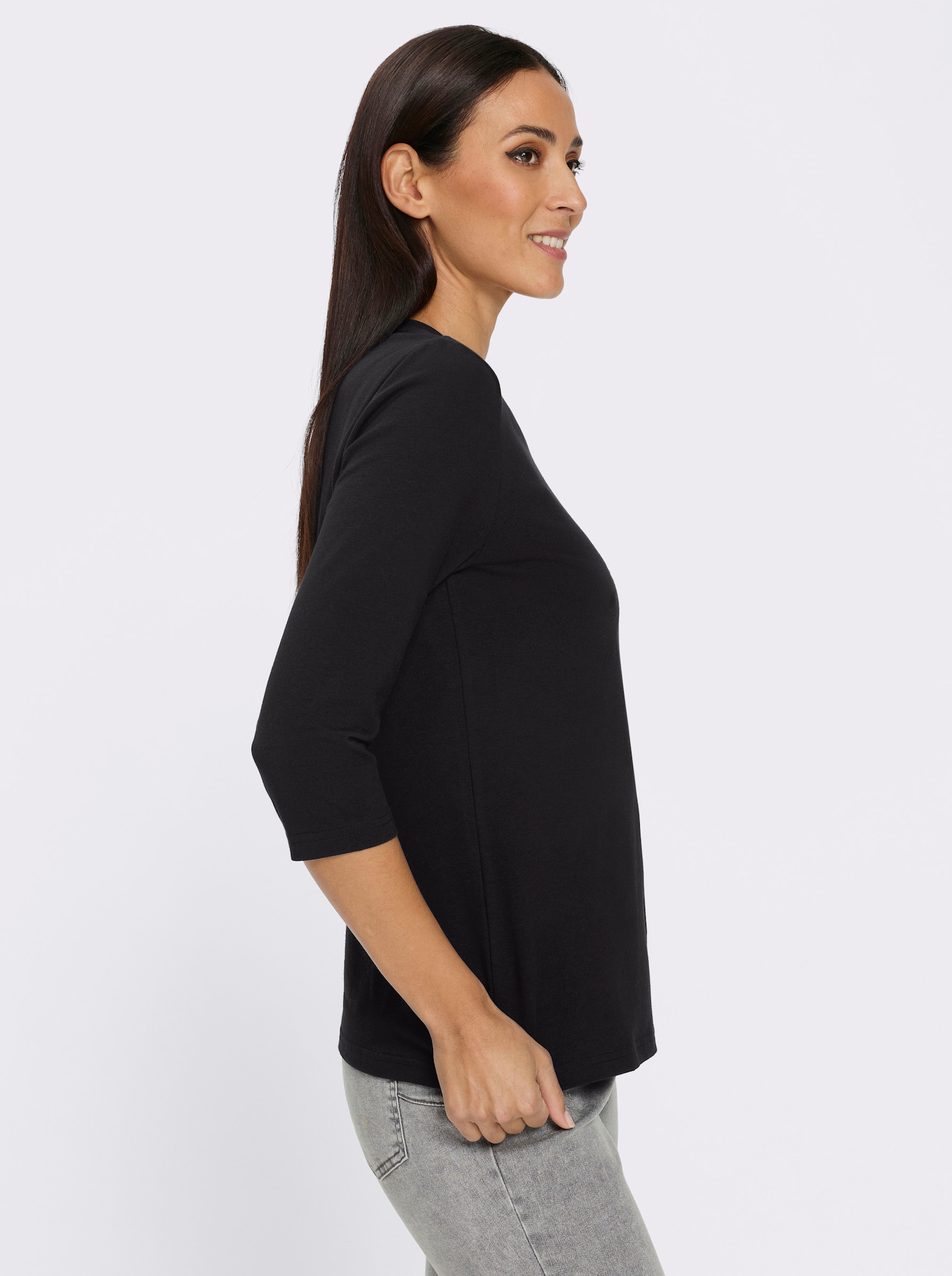 heine 3/4-Arm-Shirt mit Schriftzug - schwarz