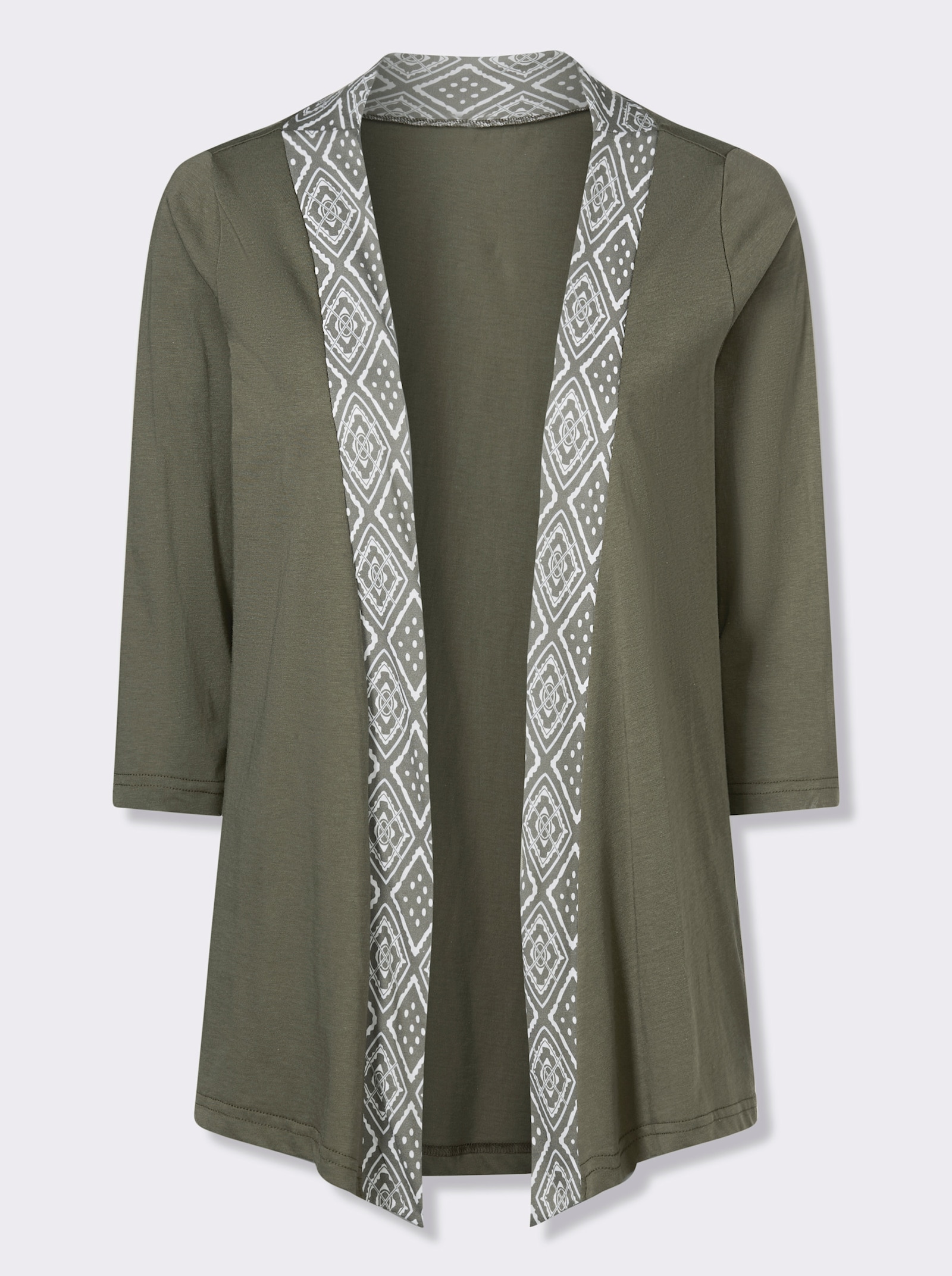 Shirtjasje met bies in etnostijl - kaki/ecru