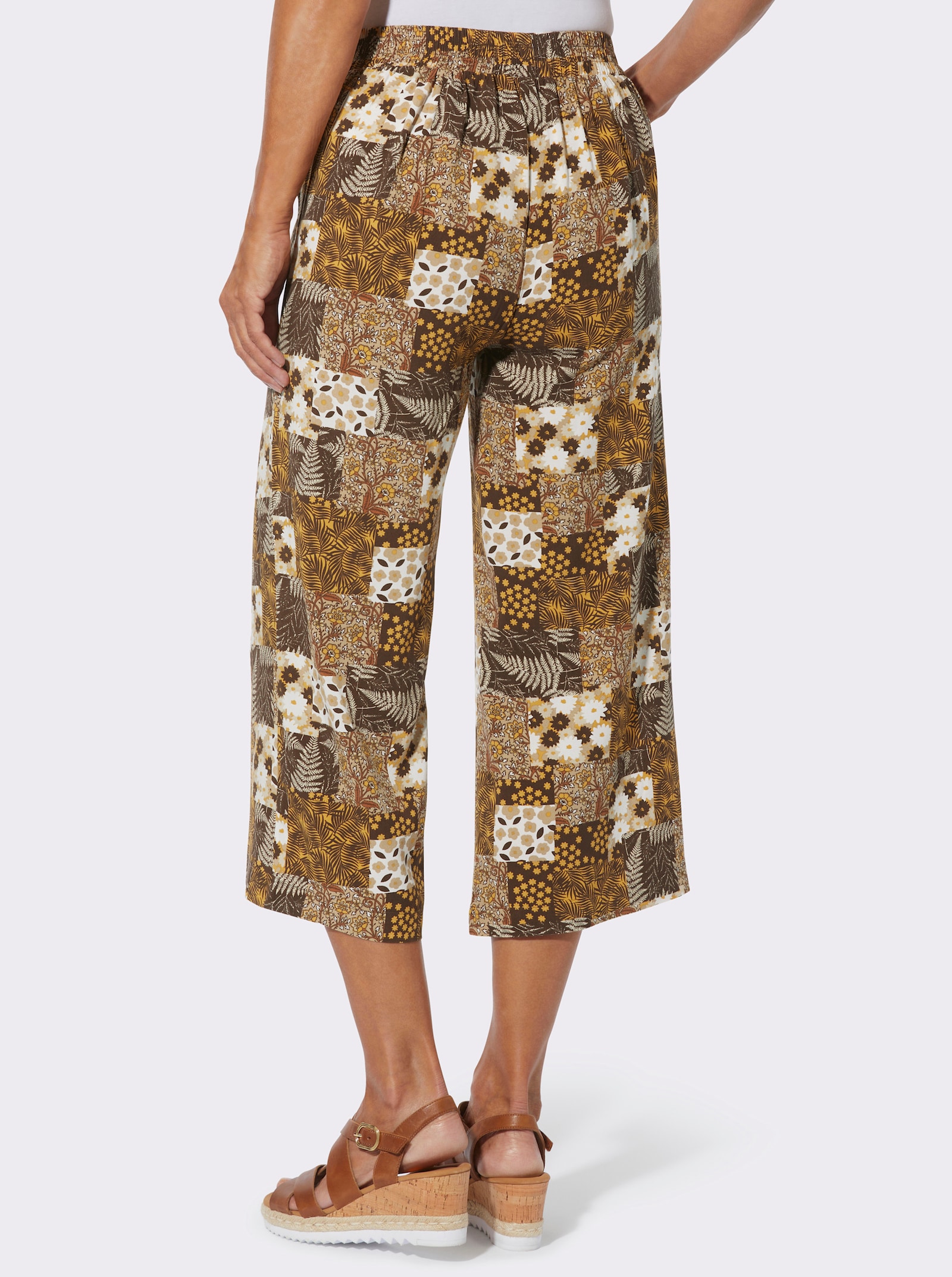 Schlupfhose mit seitlichen Taschen - sand-schoko-bedruckt