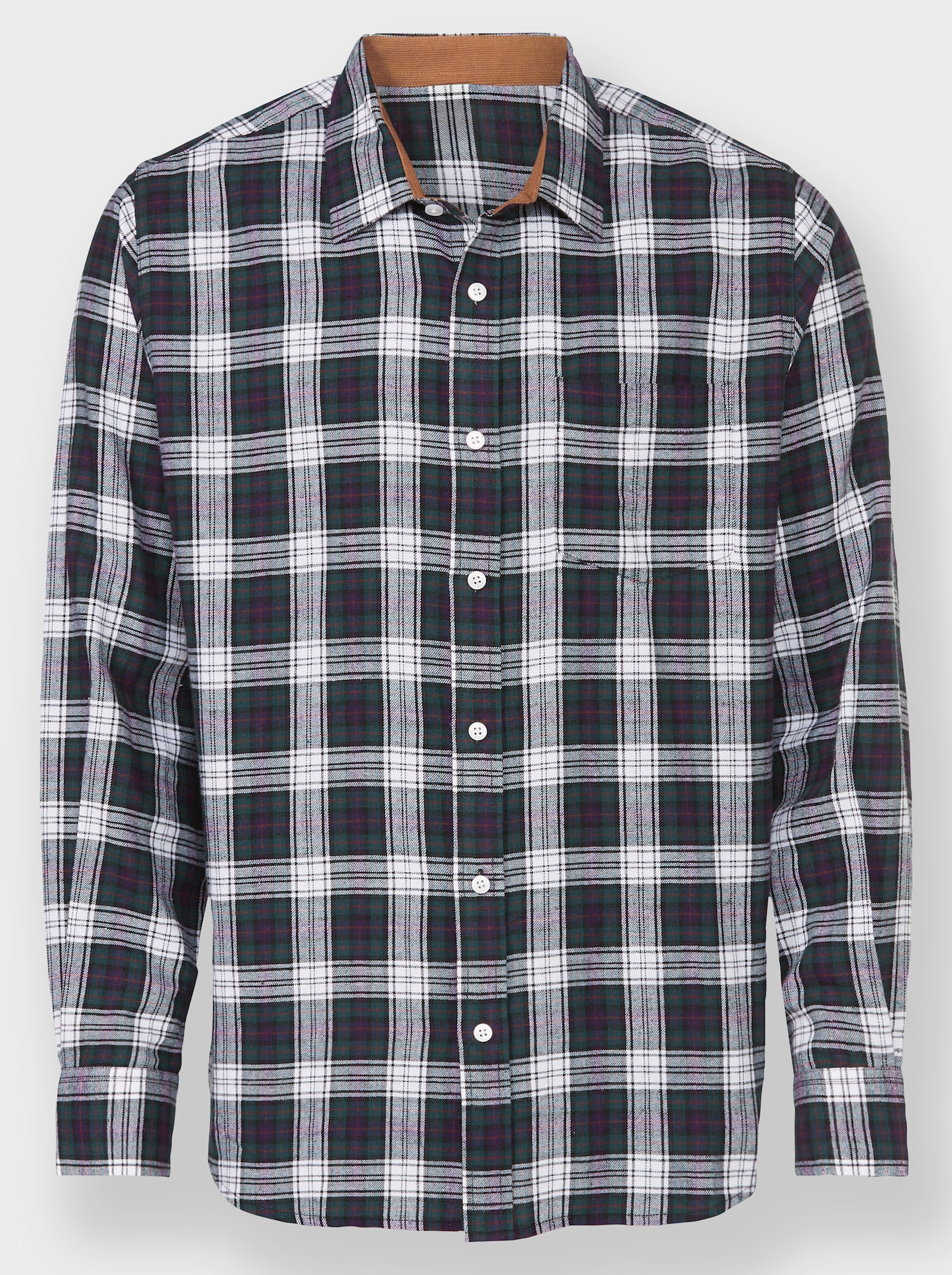 Marco Donati Flanellhemd mit Cord-Akzenten - petrol-weiss-kariert