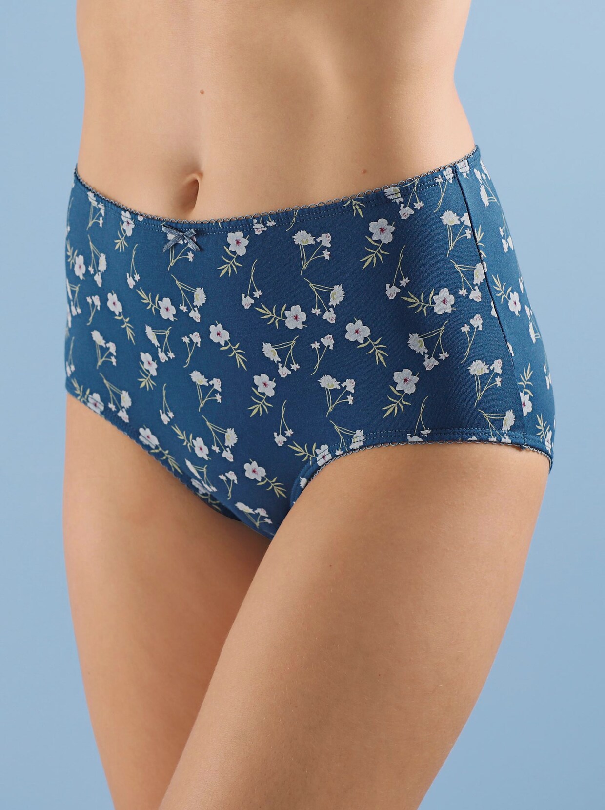 wäschepur Taillenslip - 2x rauchblau-bedruckt + 1x rauchblau + 1x bordeaux