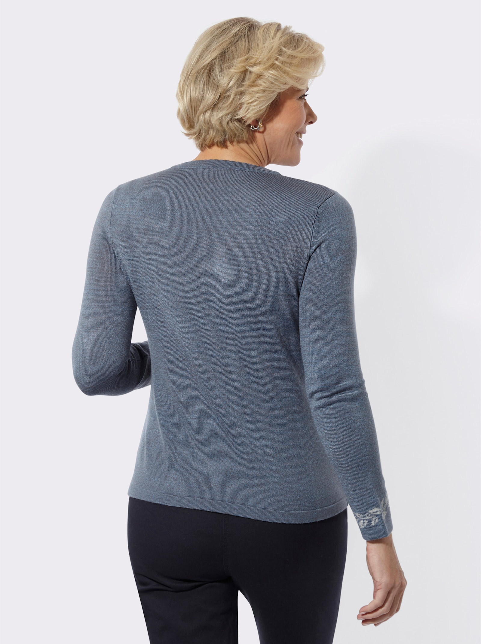 Rundhalspullover - mittelblau-meliert