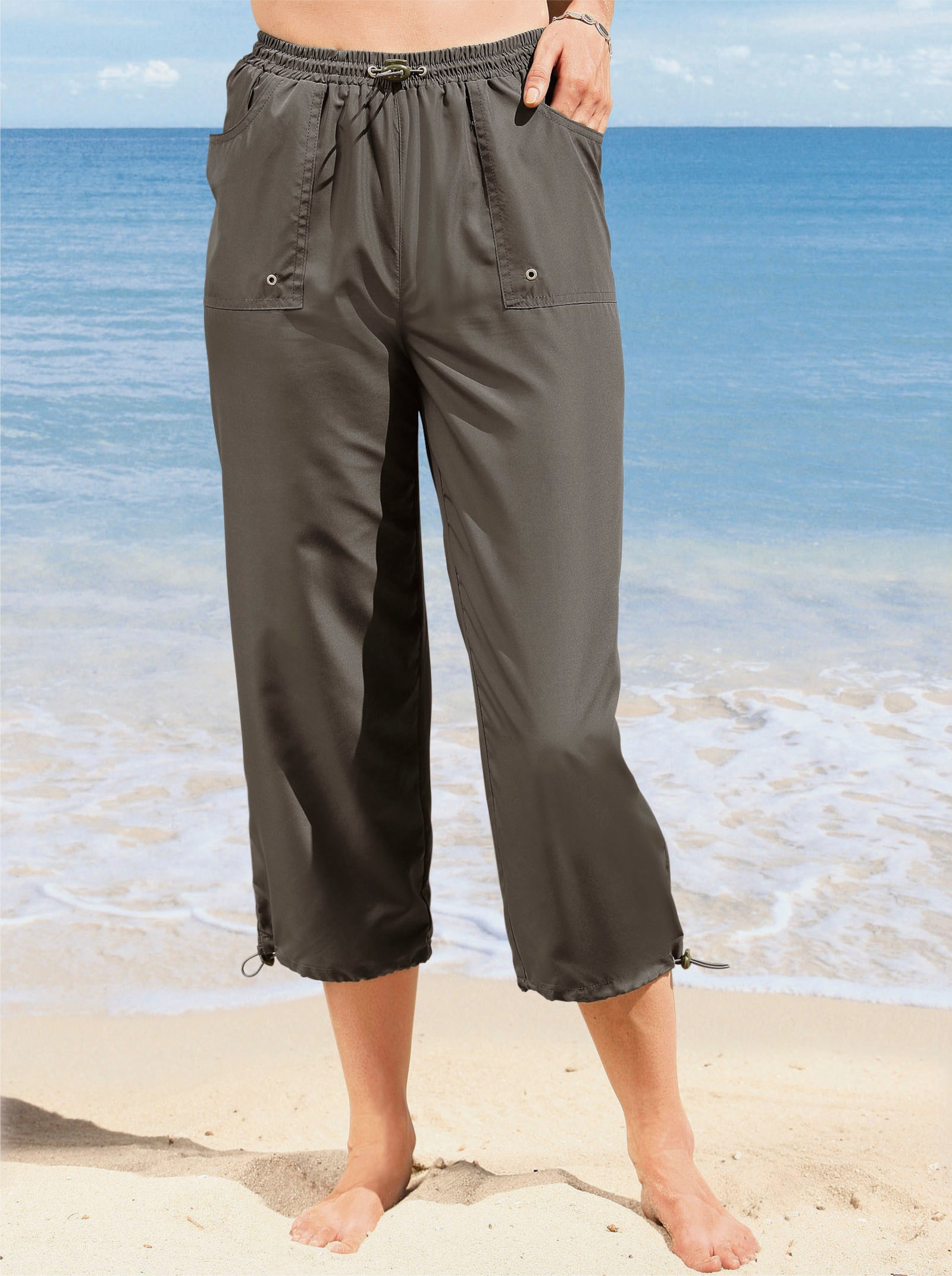 7/8-broek van microgaren - kaki